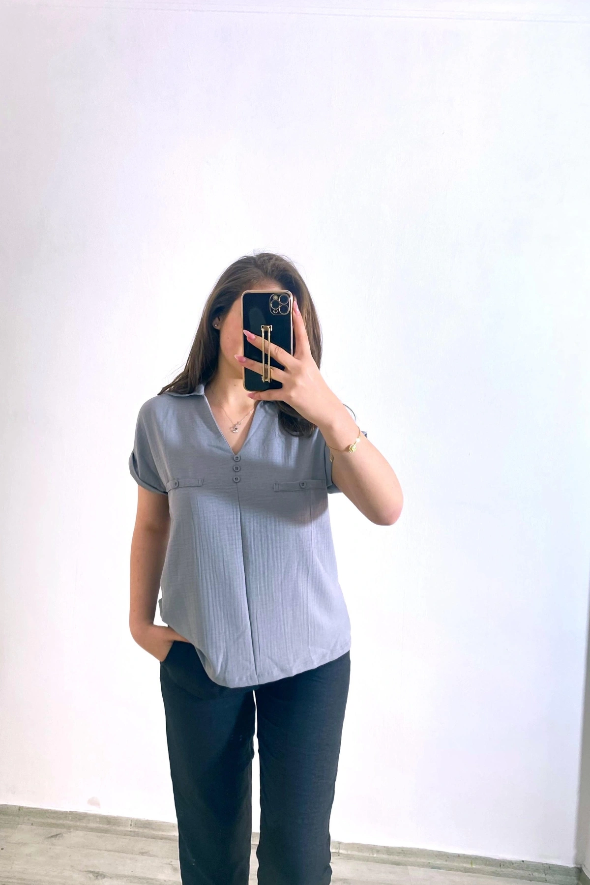 Ayrobin Kumaş Gömlek Gri