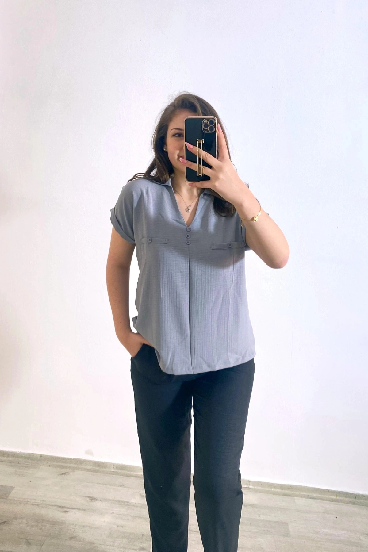 Ayrobin Kumaş Gömlek Gri