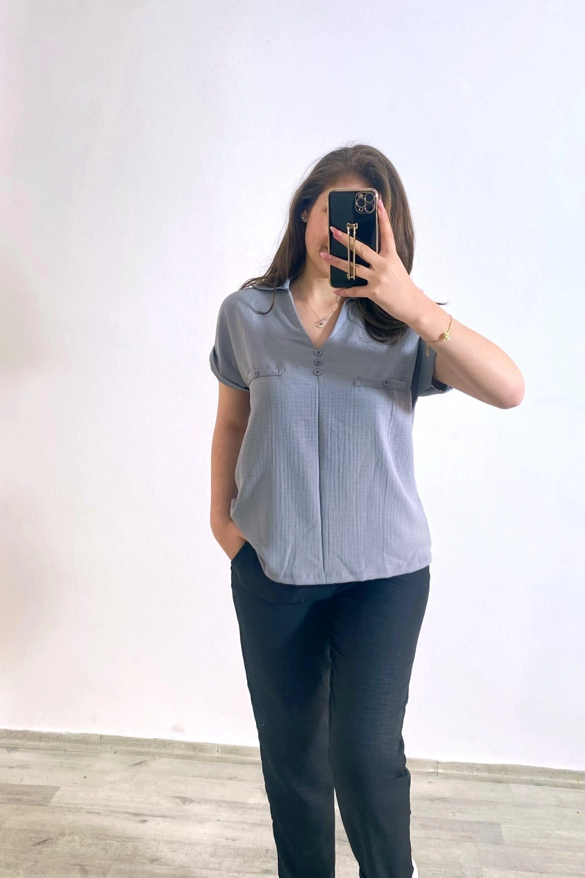 Ayrobin Kumaş Gömlek Gri