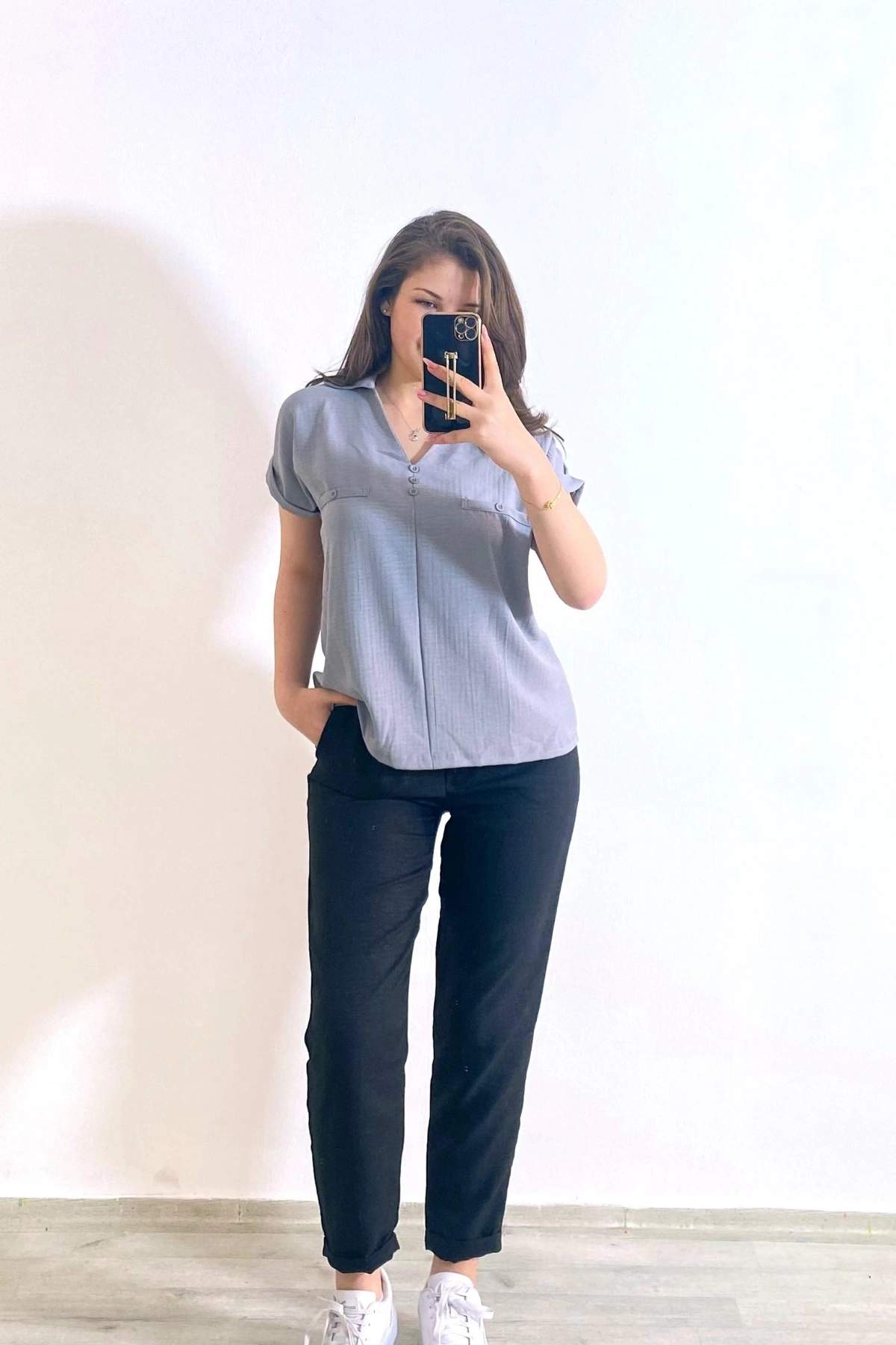 Ayrobin Kumaş Gömlek Gri