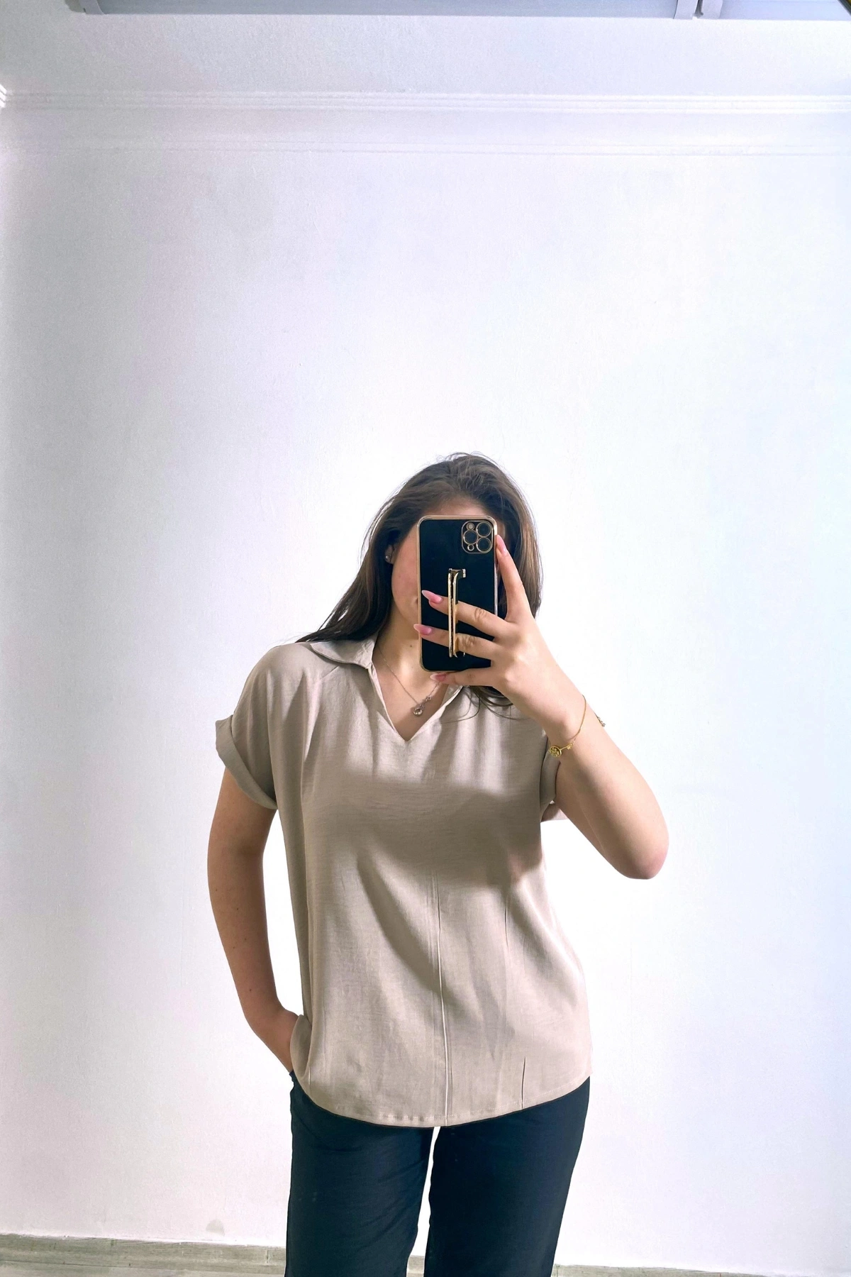 Ayrobin Kumaş Rahat Kesim Gömlek Krem