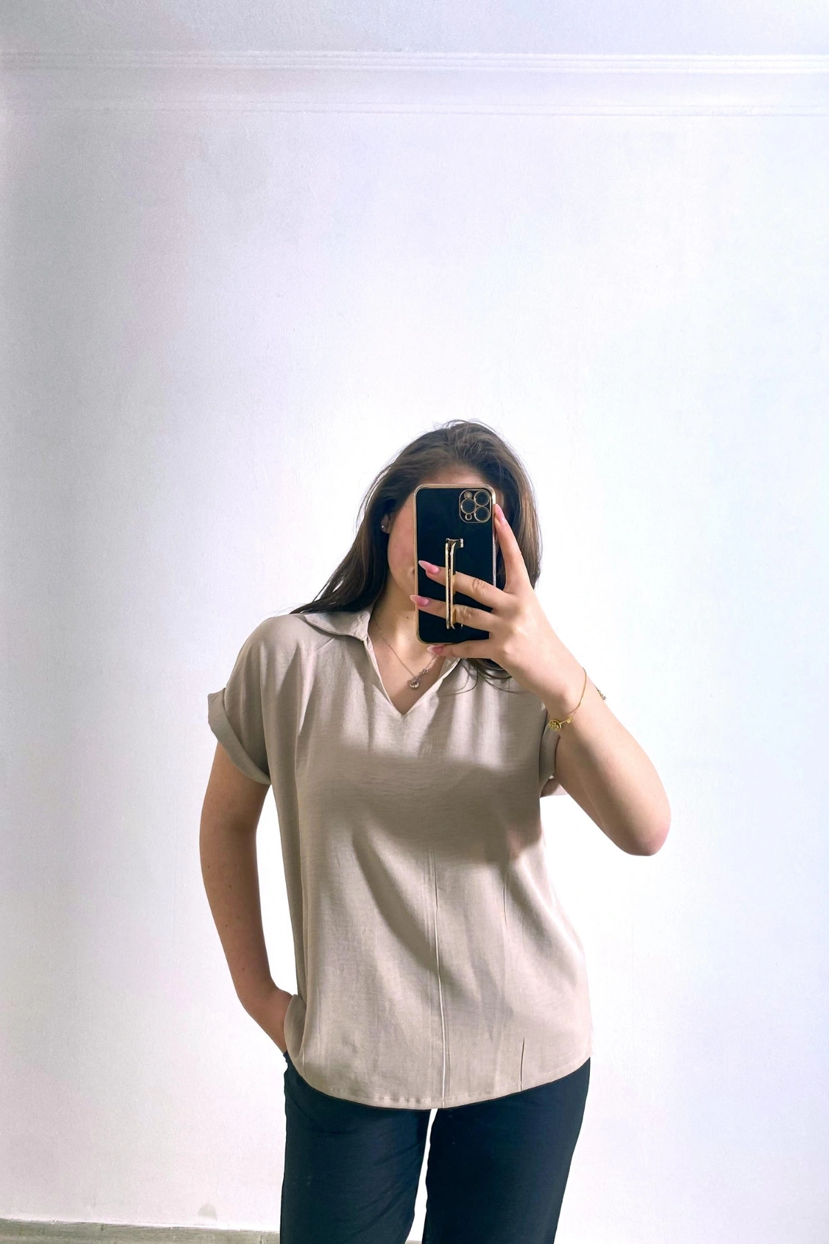 Ayrobin Kumaş Rahat Kesim Gömlek Krem