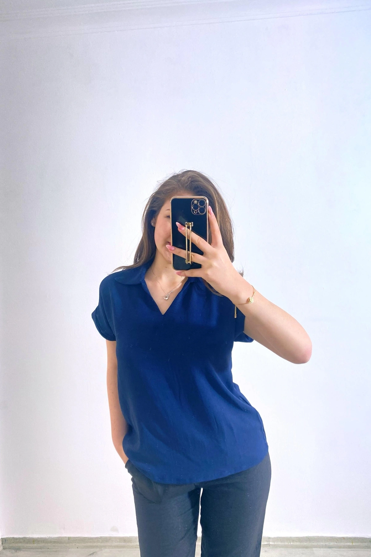 Ayrobin Kumaş Rahat Kesim Gömlek Lacivert