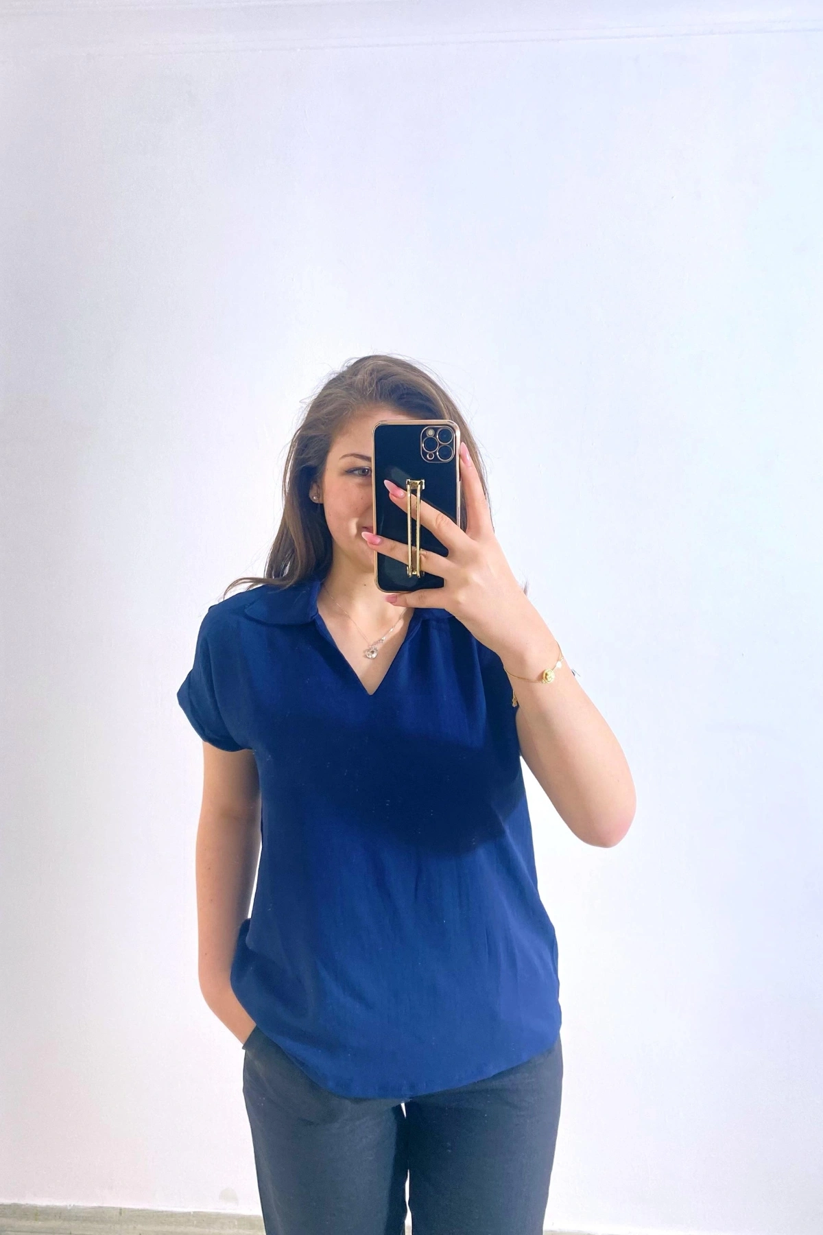 Ayrobin Kumaş Rahat Kesim Gömlek Lacivert