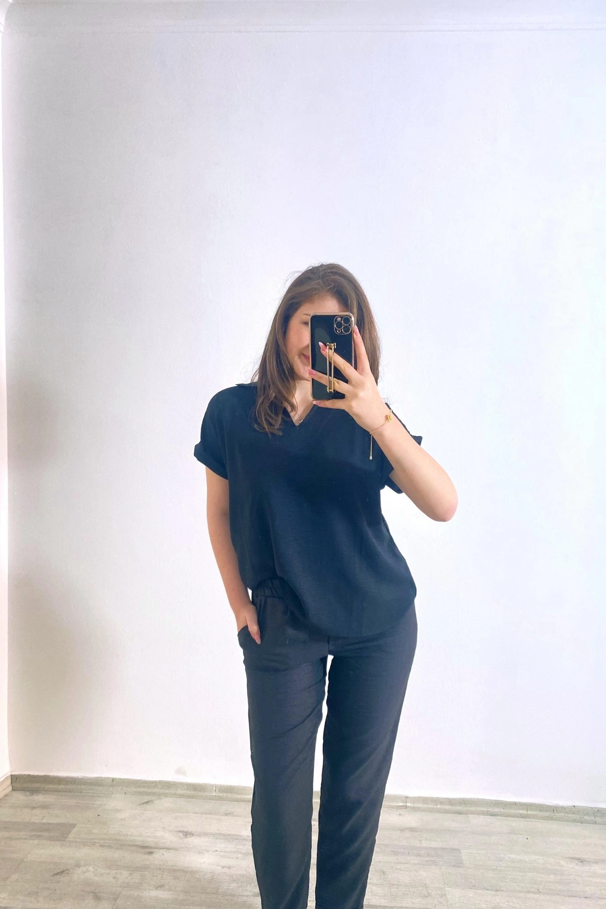 Ayrobin Kumaş Rahat Kesim Gömlek Siyah