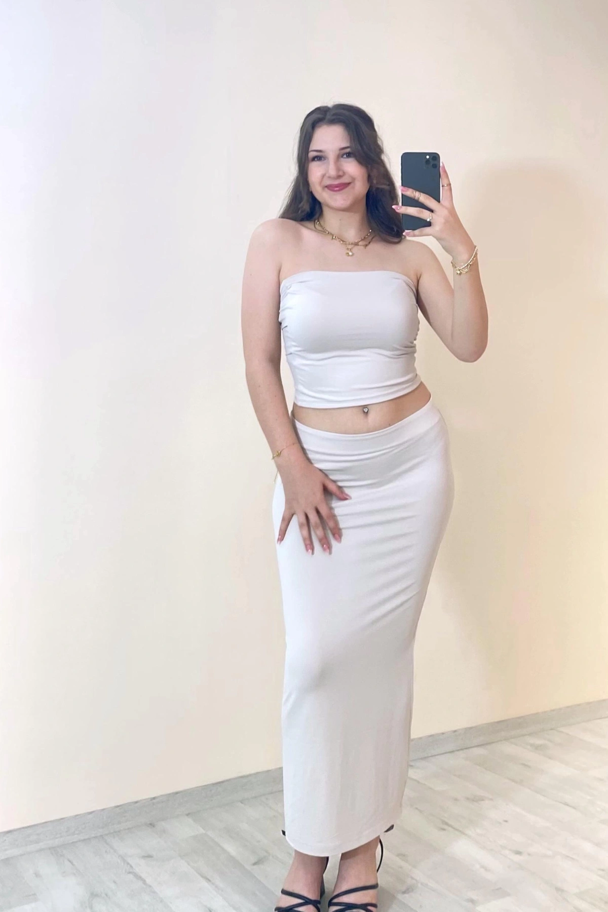 Bandeau Bustier & Maxi Etek Takım Beyaz