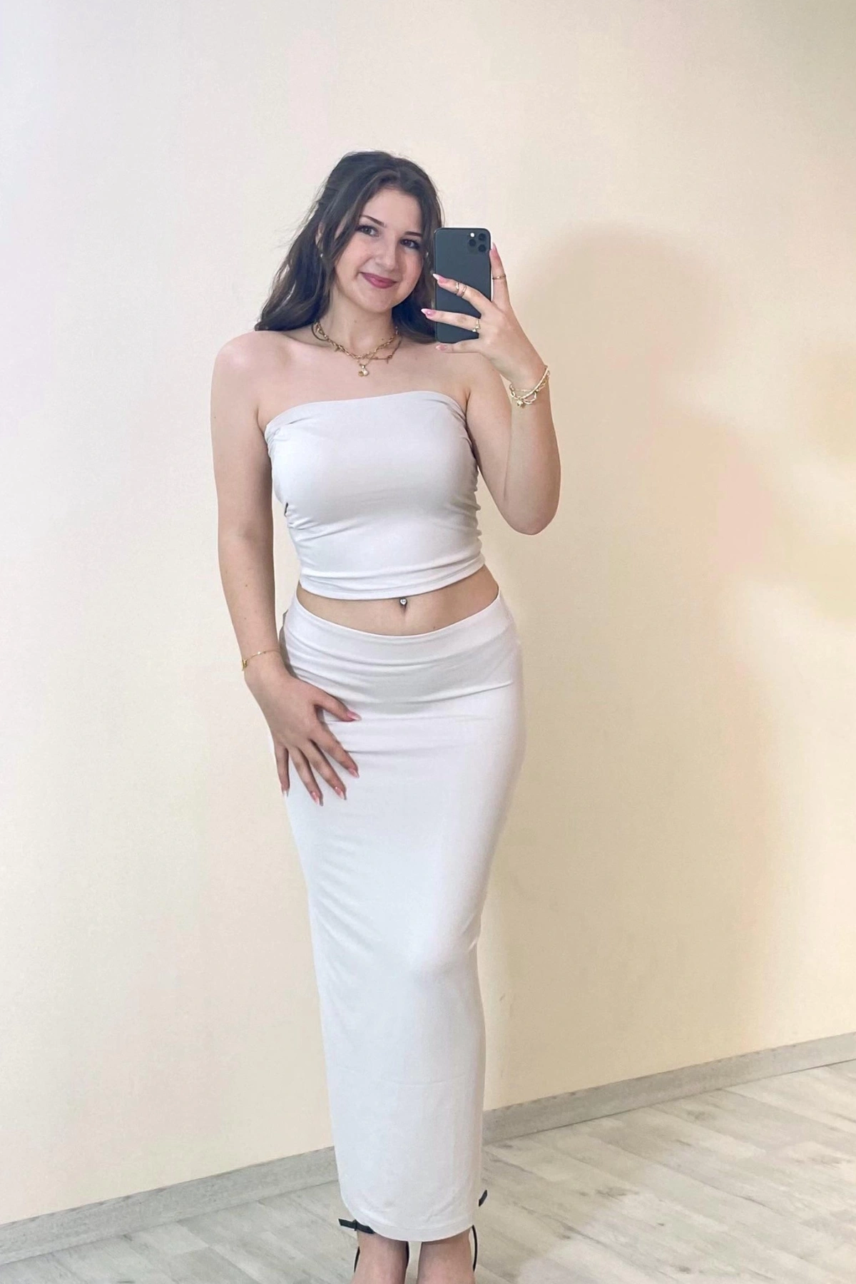 Bandeau Bustier & Maxi Etek Takım Beyaz
