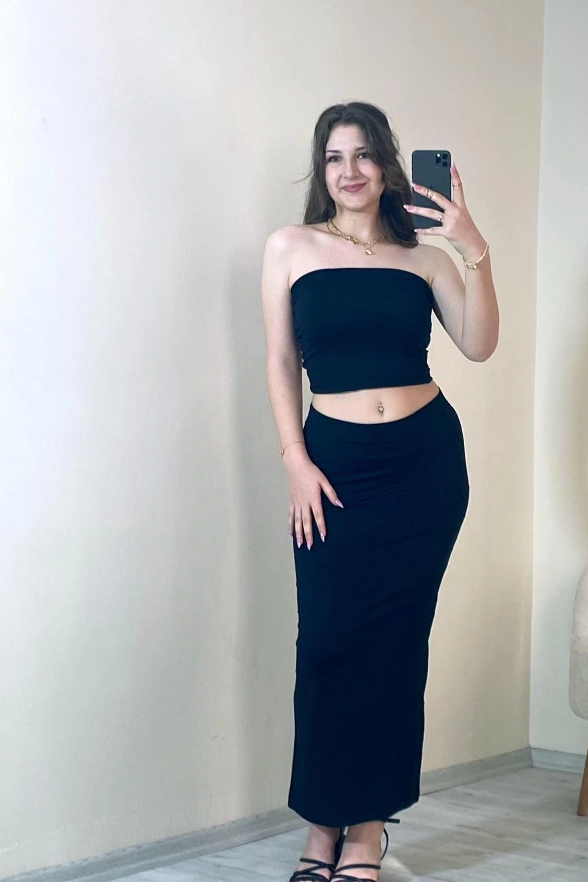 Bandeau Bustier & Maxi Etek Takım Siyah