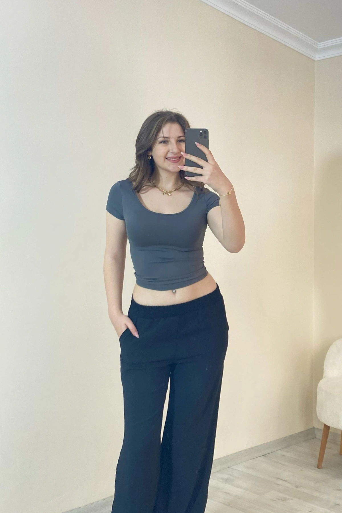 Basic Fit Polyemit Crop Tee Füme 