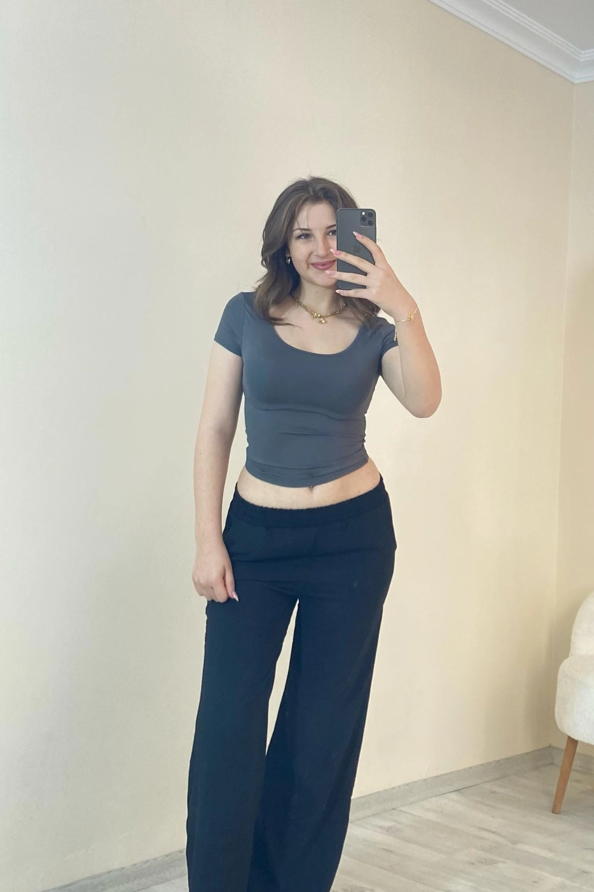 Basic Fit Polyemit Crop Tee Füme 