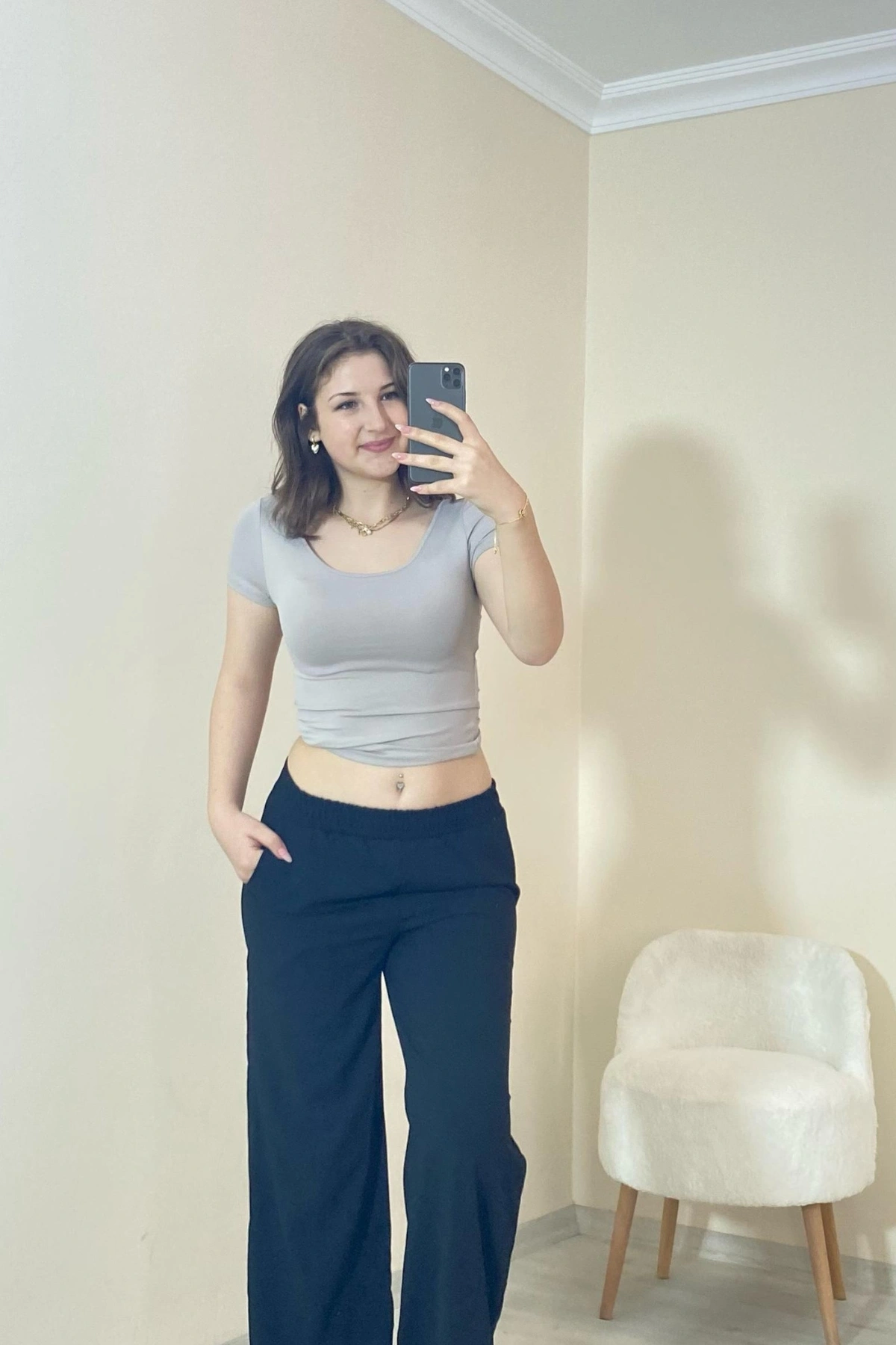 Basic Fit Polyemit Crop Tee Gri