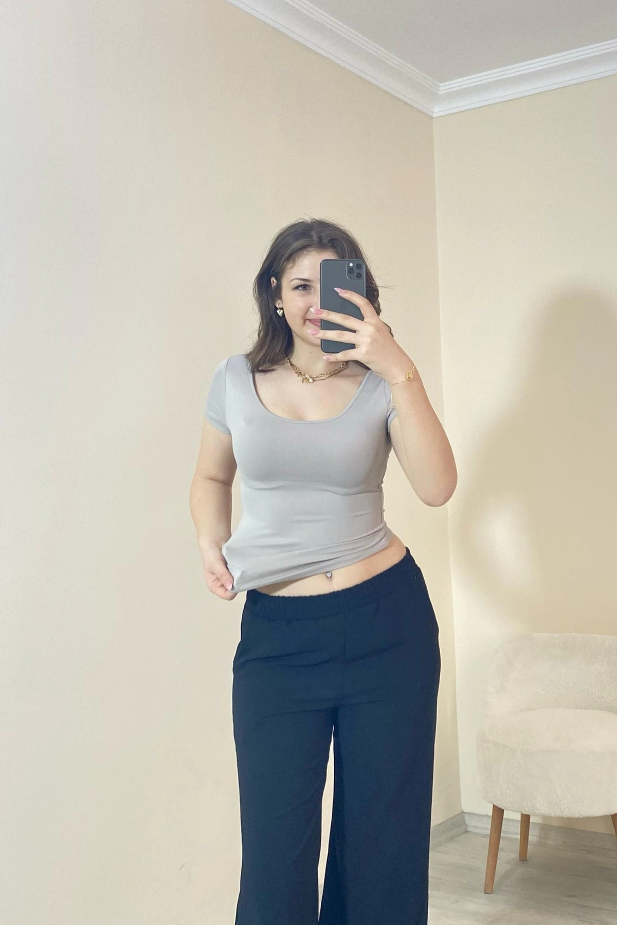 Basic Fit Polyemit Crop Tee Gri