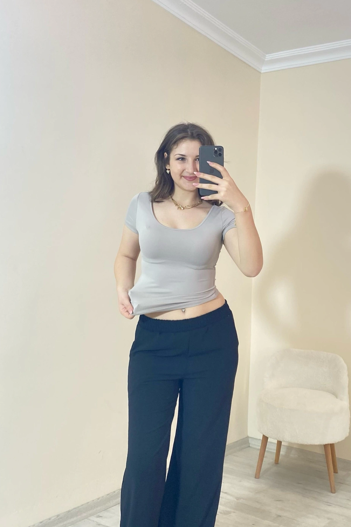 Basic Fit Polyemit Crop Tee Gri