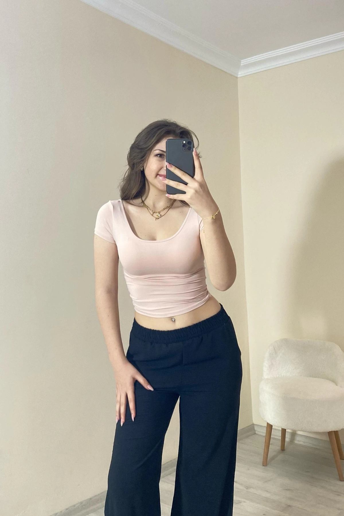 Basic Fit Polyemit Crop Tee Pudra