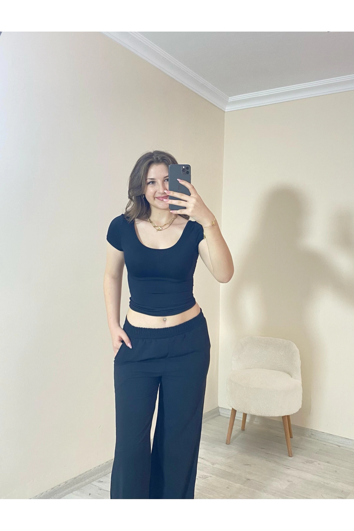 Basic Fit Polyemit Crop Tee Siyah