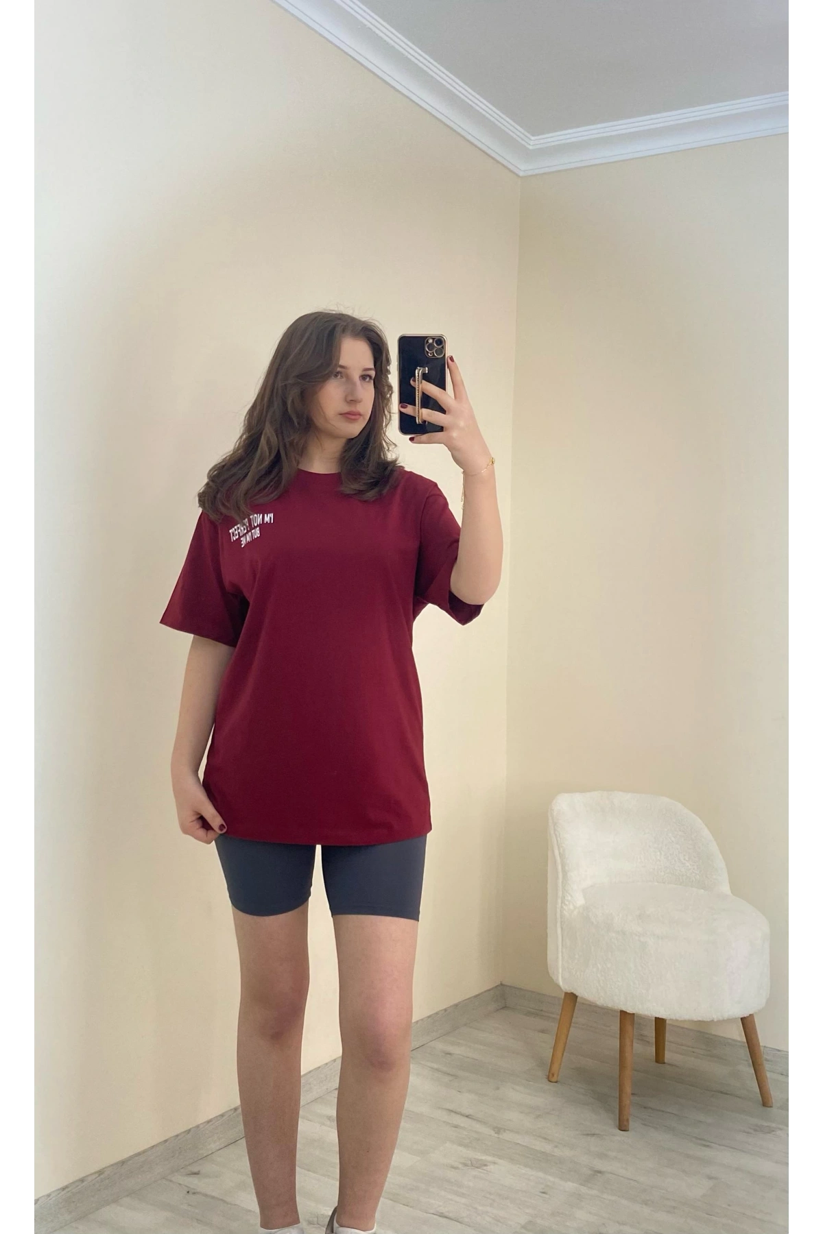 Baskılı Oversize Tişört Bordo