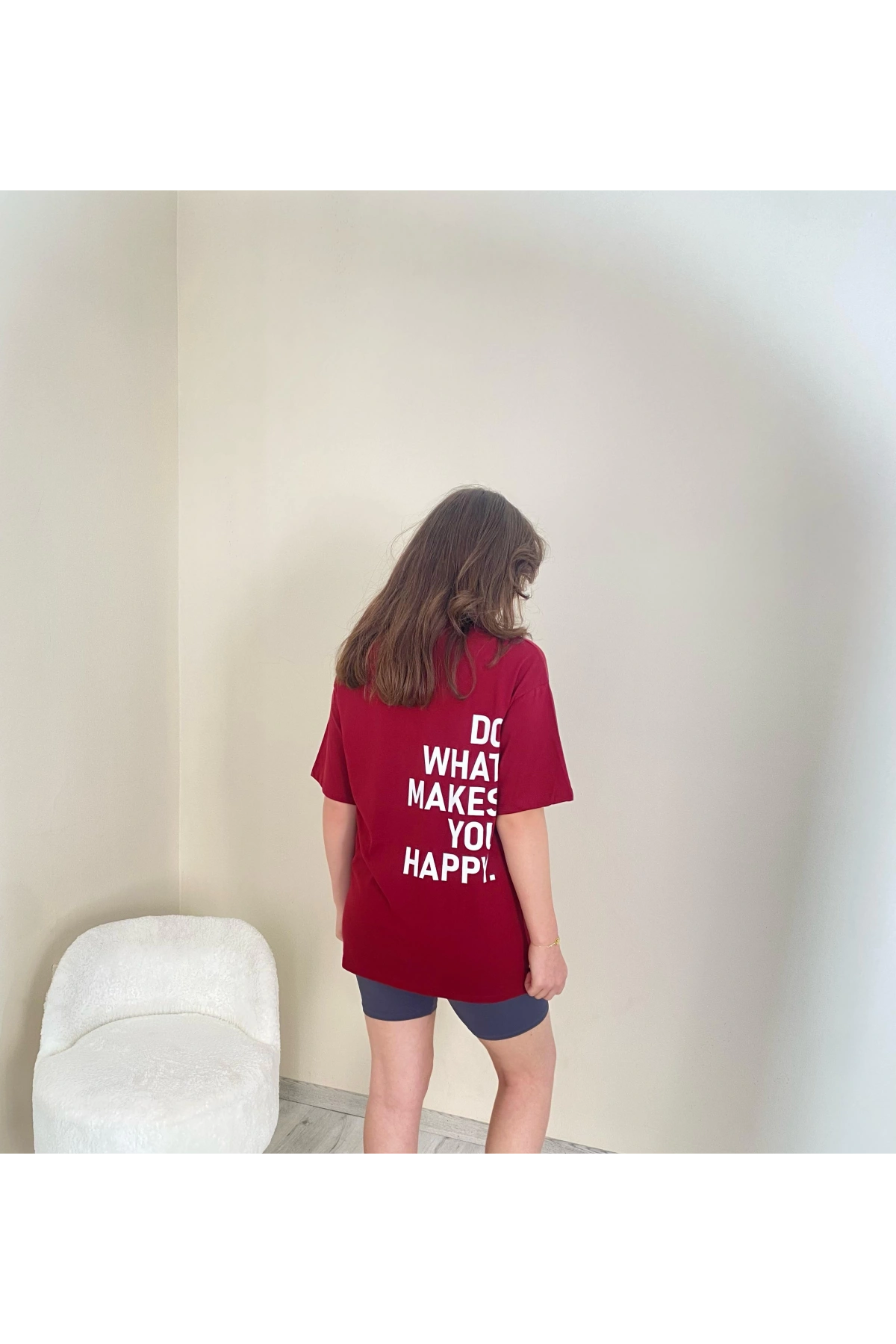 Baskılı Oversize Tişört Bordo