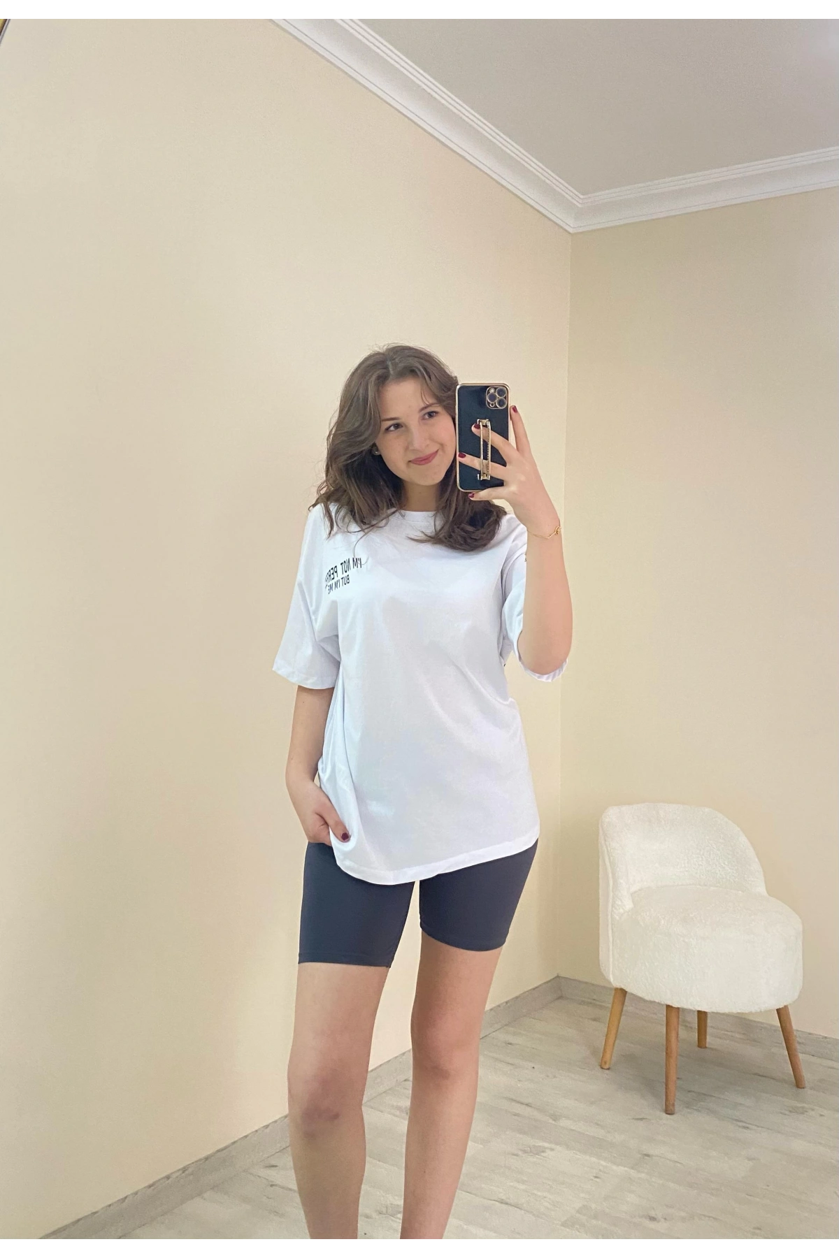 Baskılı Oversize Tişört Beyaz