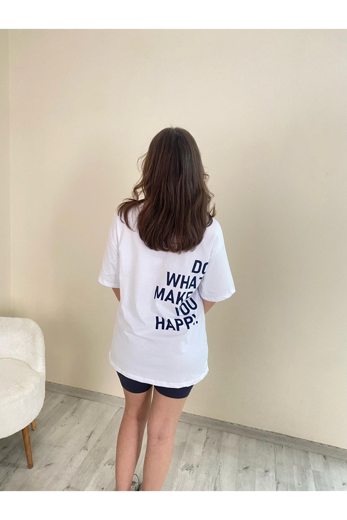 Baskılı Oversize Tişört Beyaz