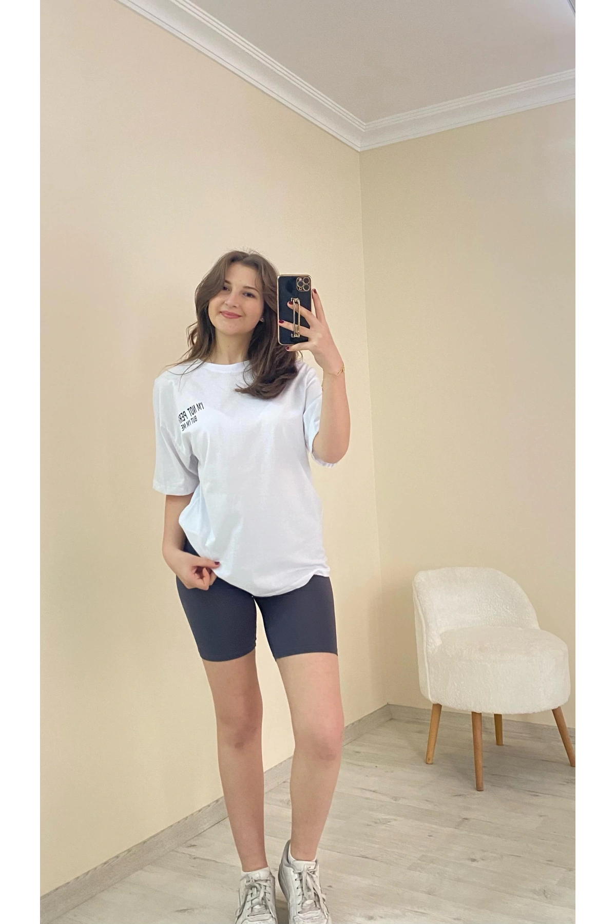 Baskılı Oversize Tişört Beyaz