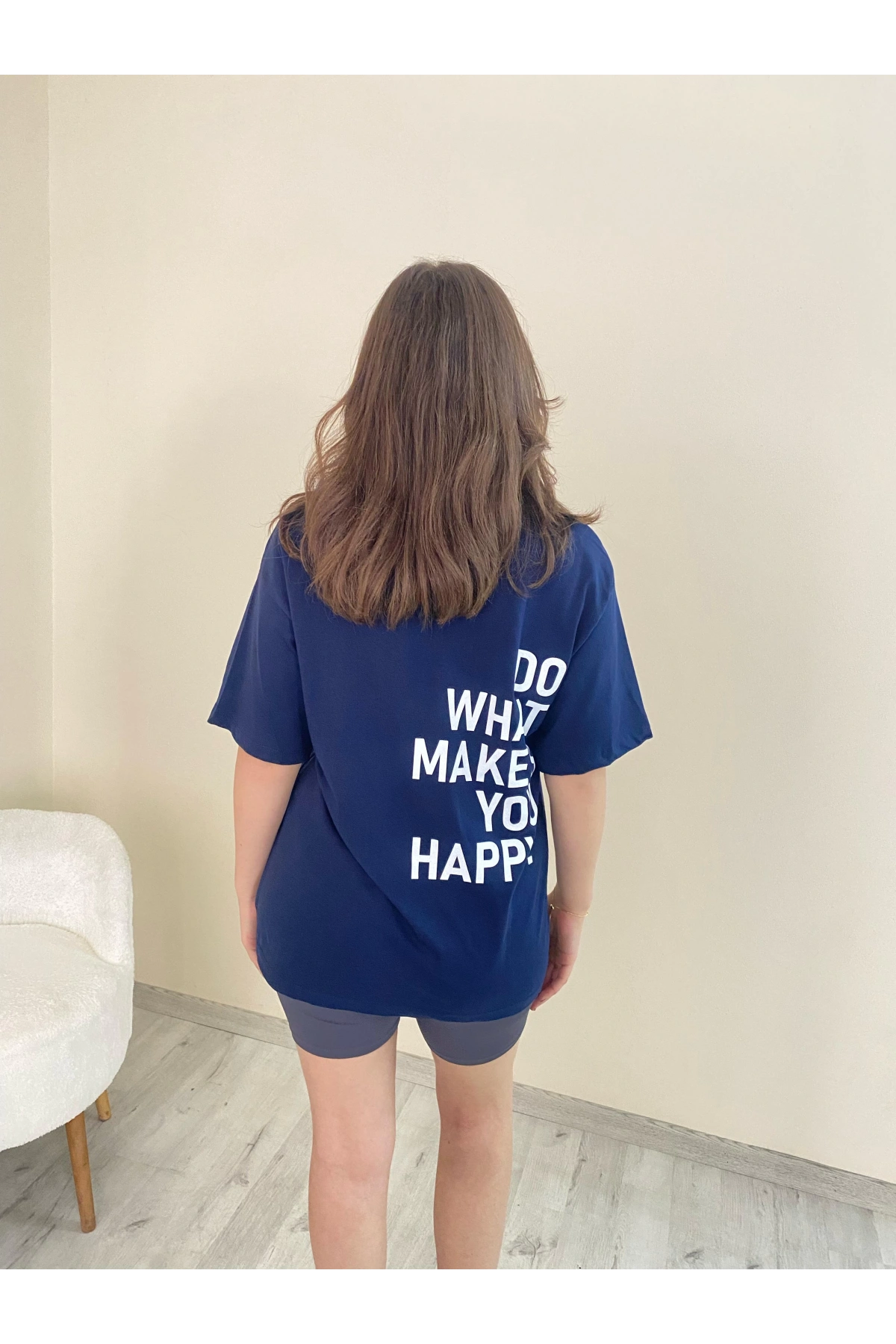 Baskılı Oversize Tişört Lacivert