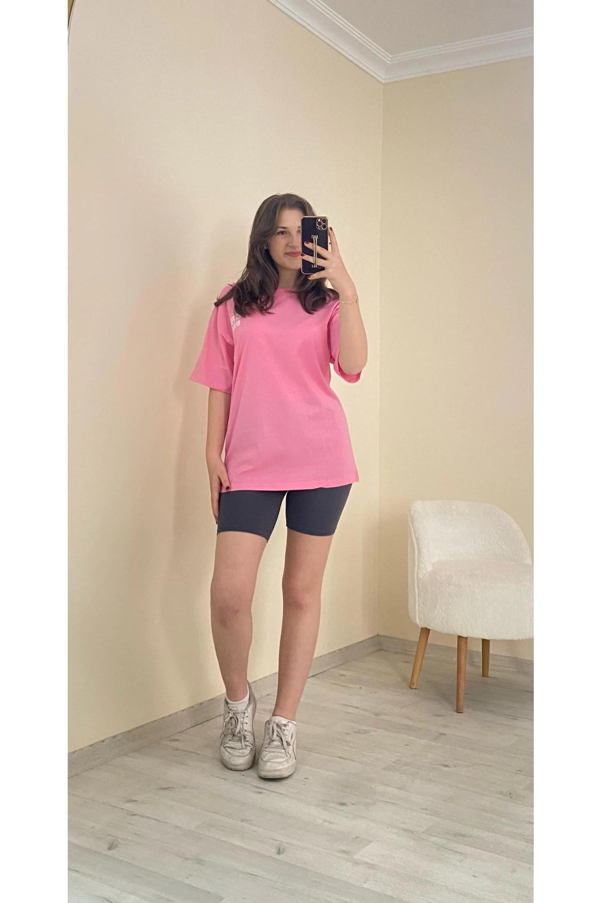Baskılı Oversize Tişört Pembe