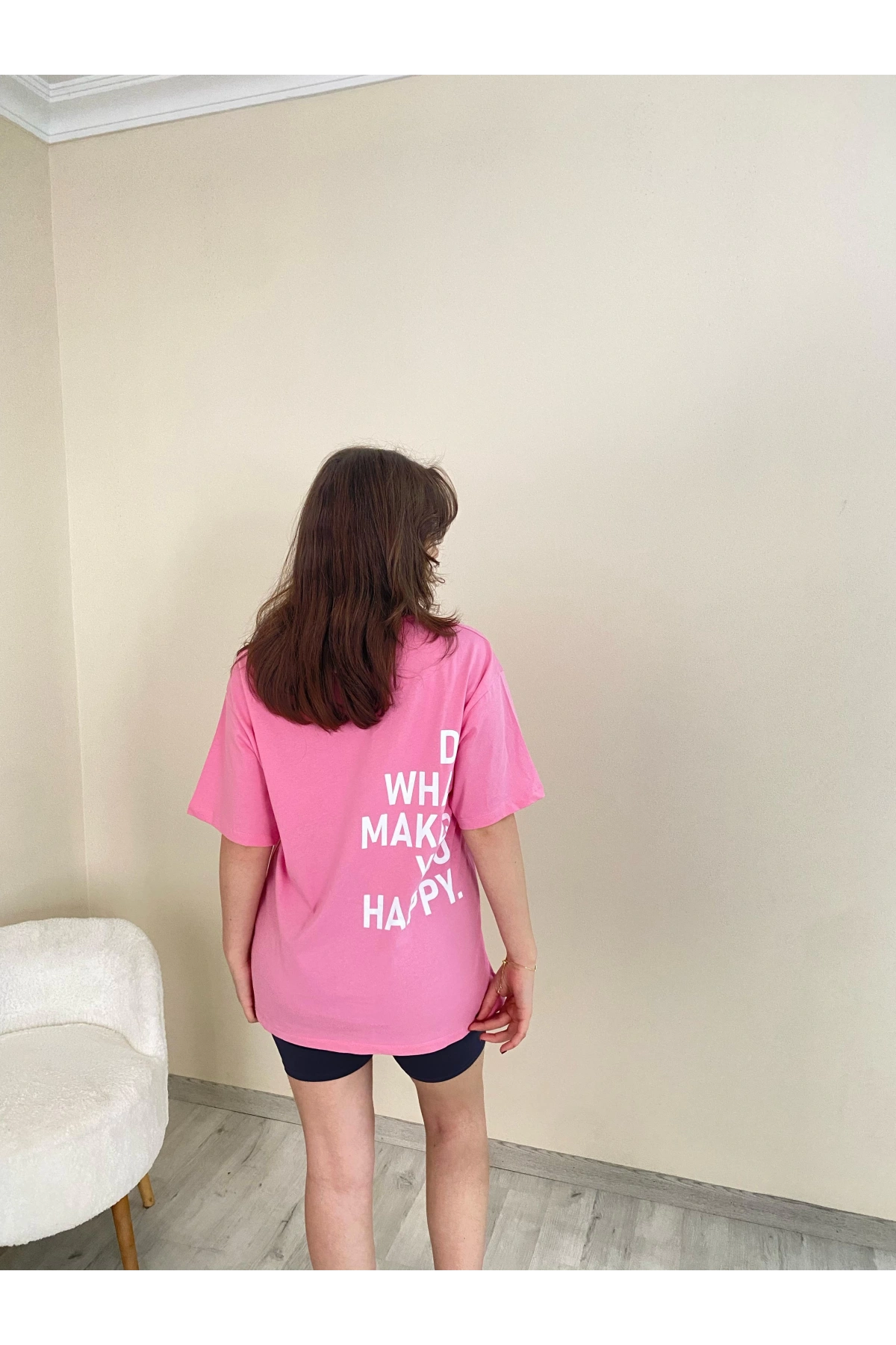 Baskılı Oversize Tişört Pembe