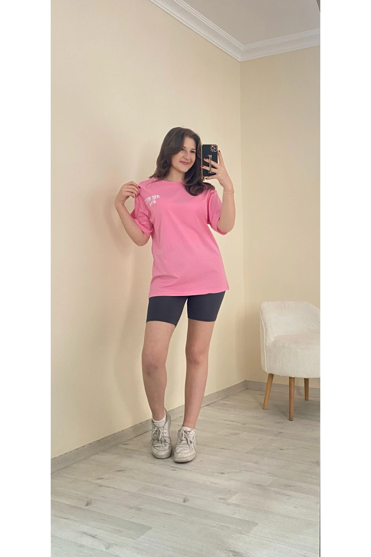 Baskılı Oversize Tişört Pembe