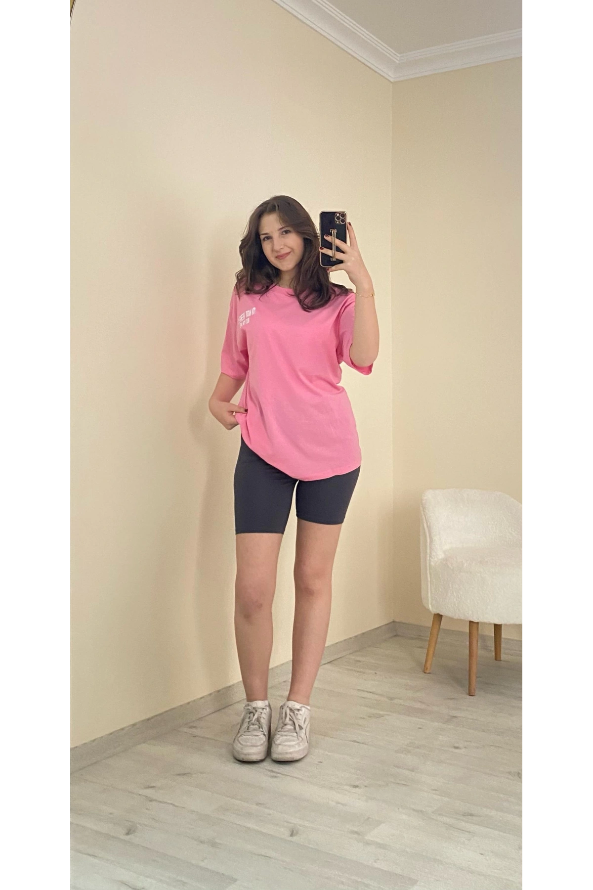 Baskılı Oversize Tişört Pembe