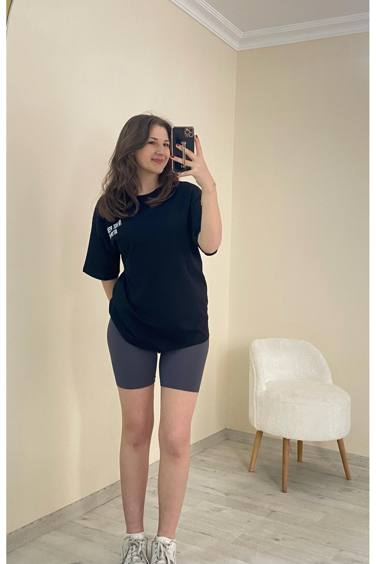 Baskılı Oversize Tişört Siyah