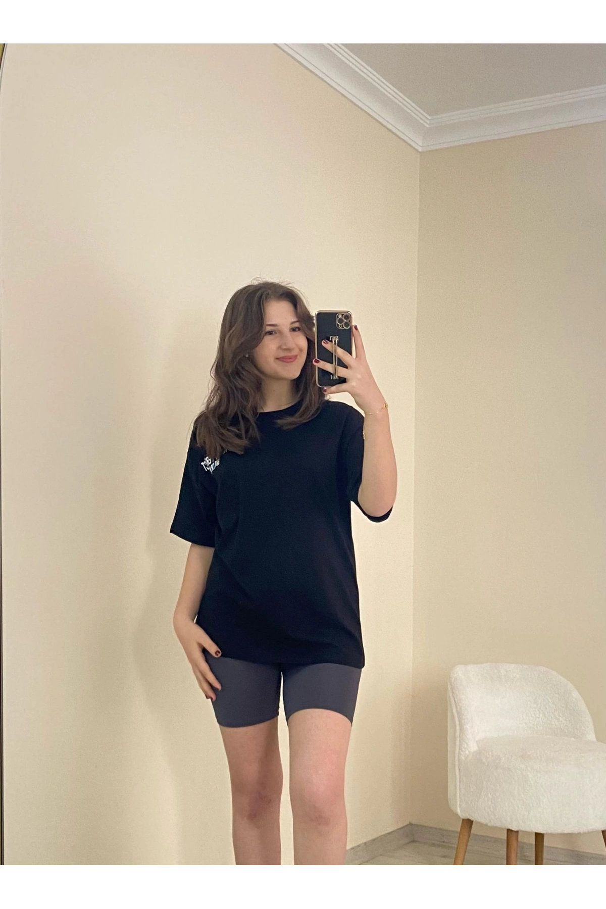 Baskılı Oversize Tişört Siyah