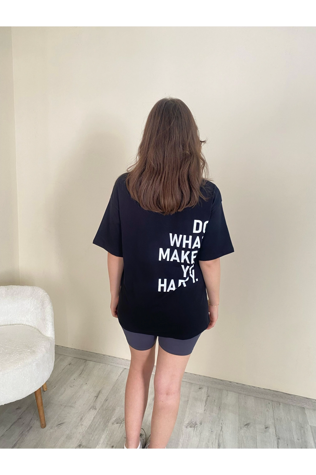 Baskılı Oversize Tişört Siyah