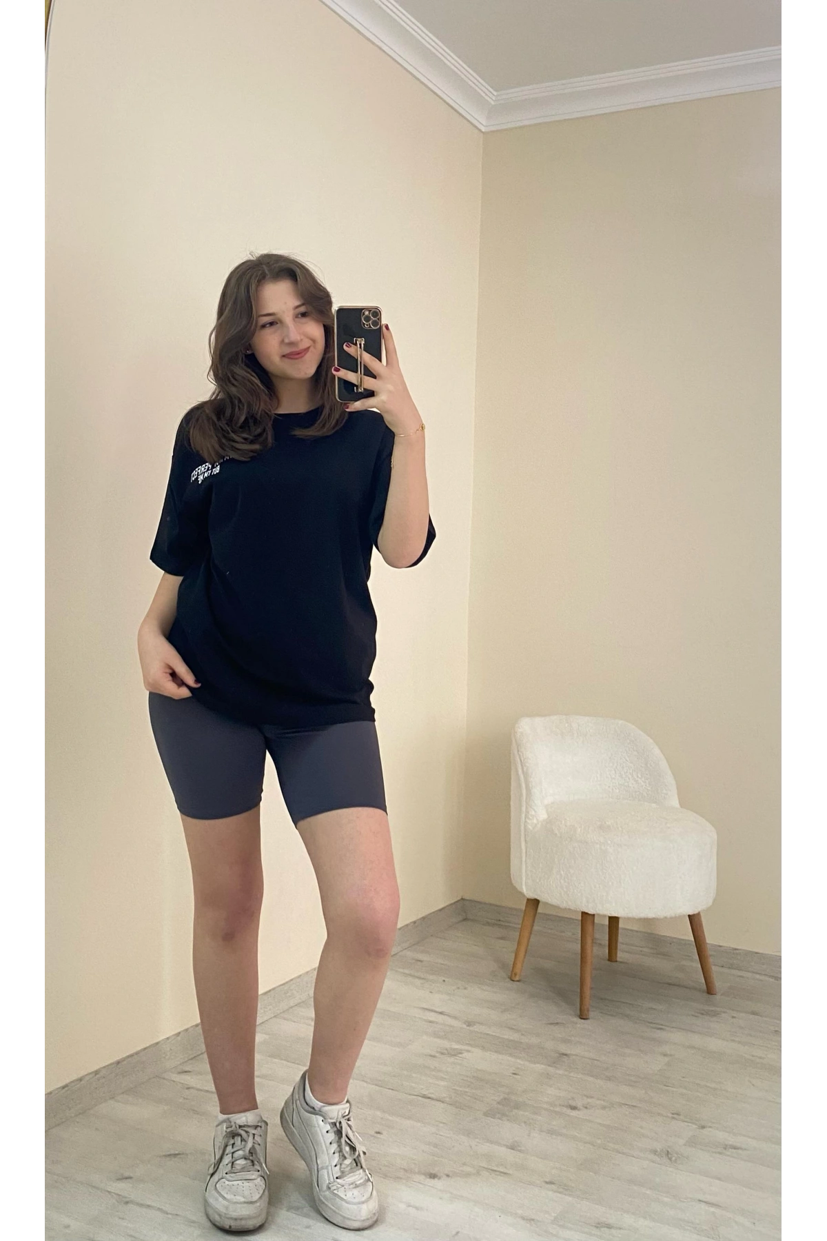 Baskılı Oversize Tişört Siyah