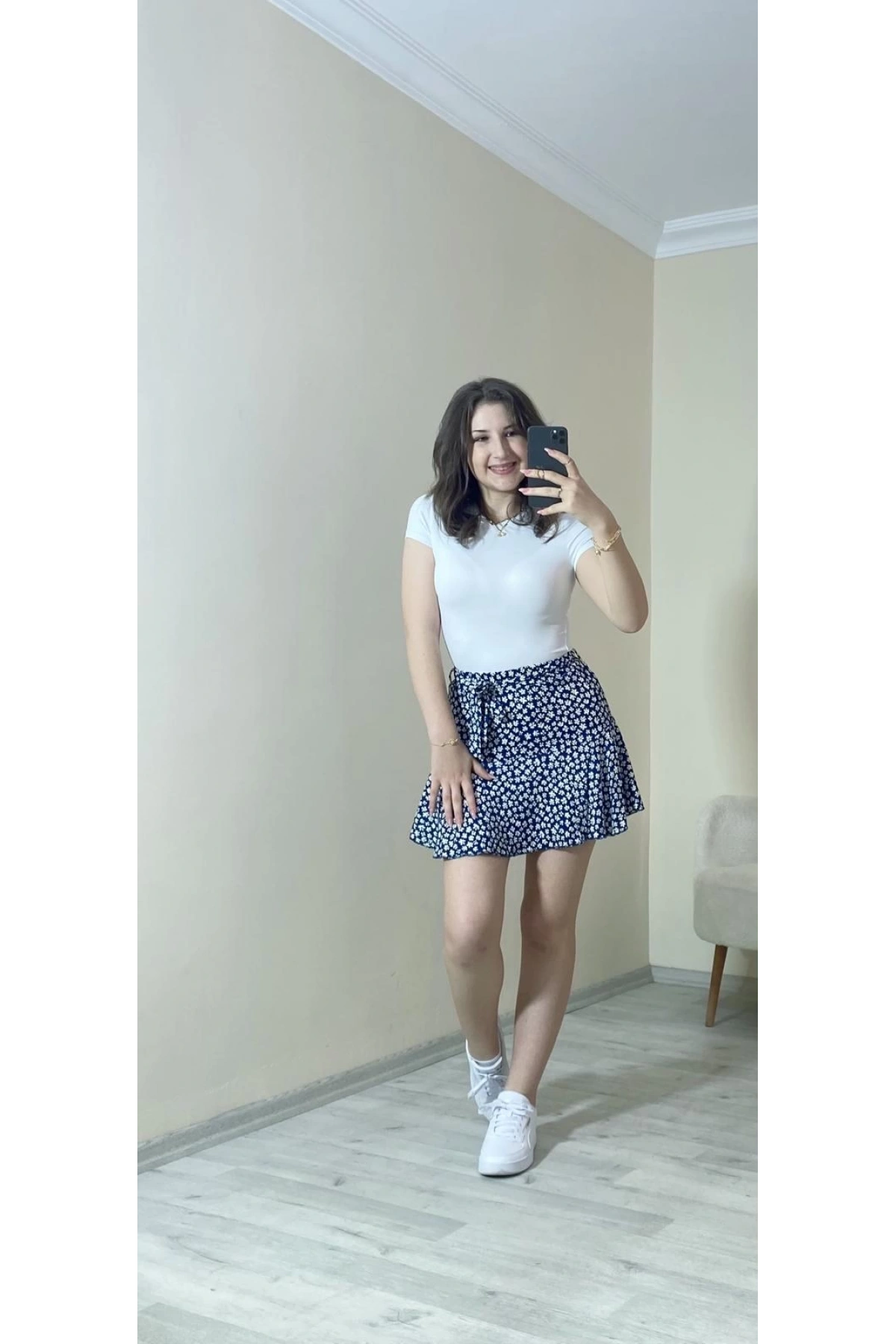 Belden Bağlama Detaylı Şort Etek Siyah