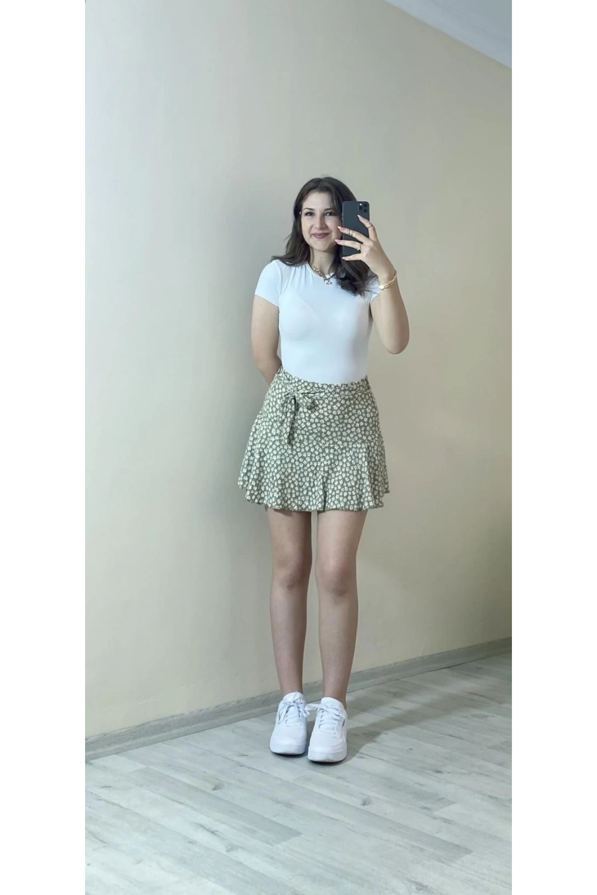 Belden Bağlama Detaylı Şort Etek Yeşil