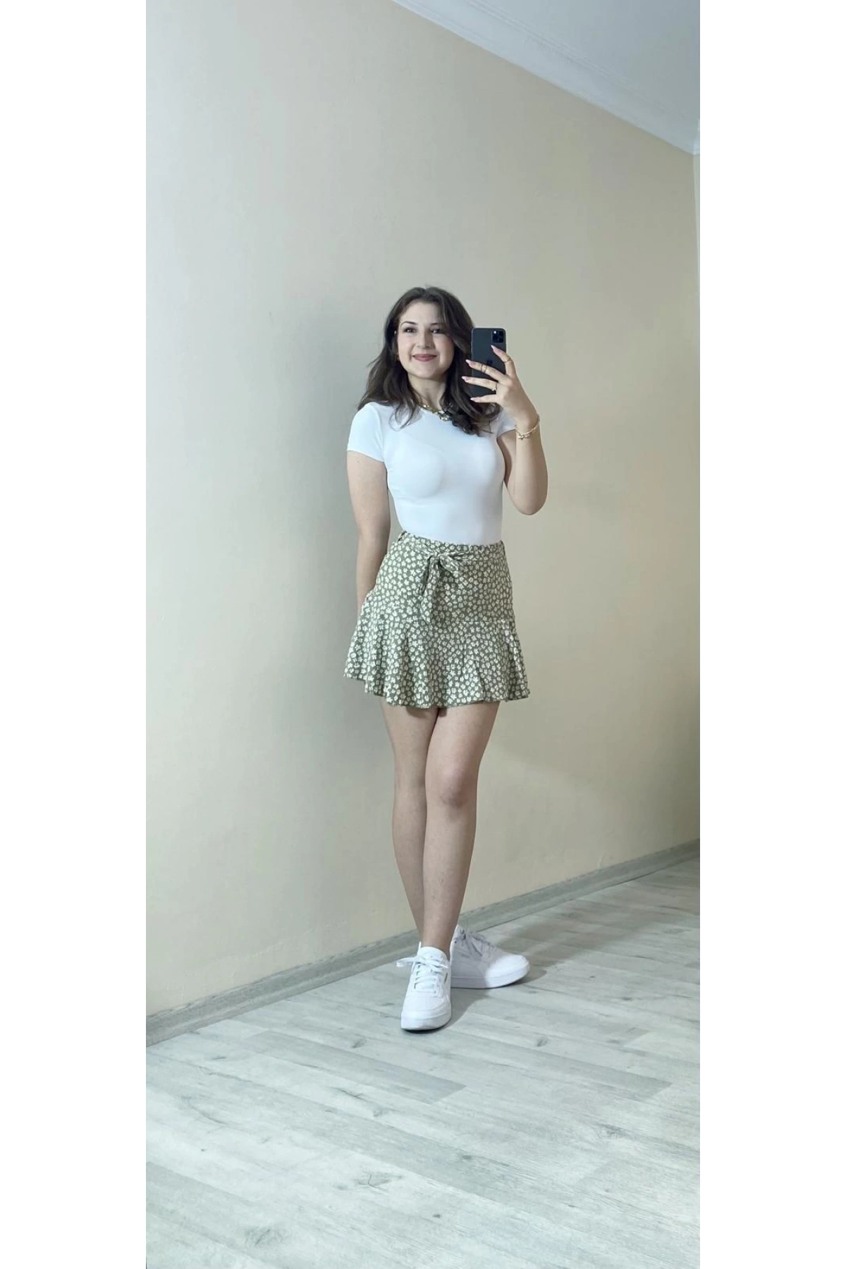 Belden Bağlama Detaylı Şort Etek Yeşil