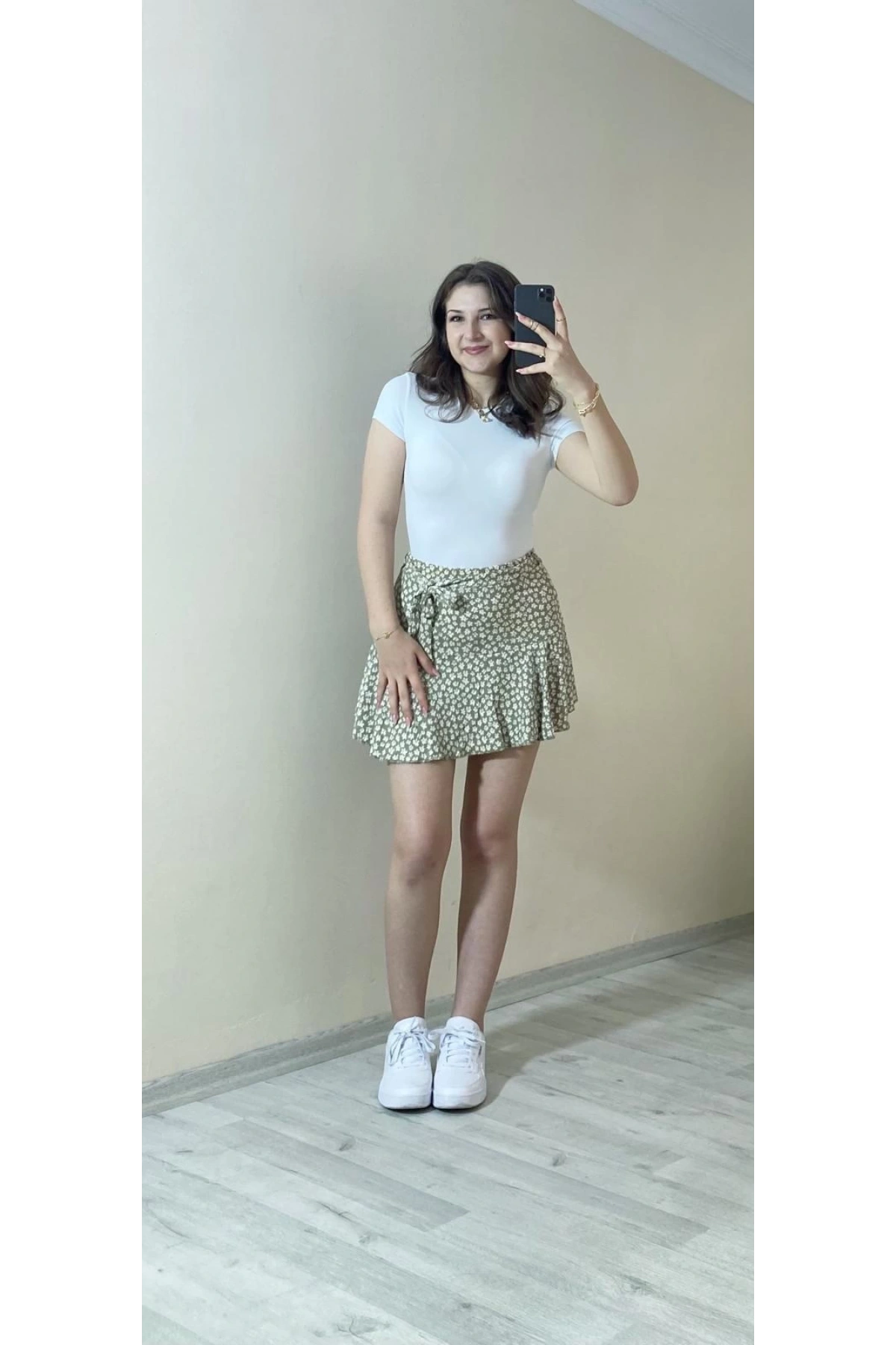 Belden Bağlama Detaylı Şort Etek Yeşil