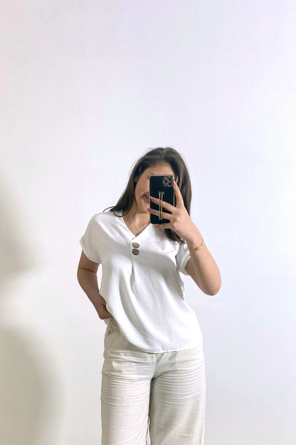 Cepli Ayrobin Kumaş Gömlek Beyaz