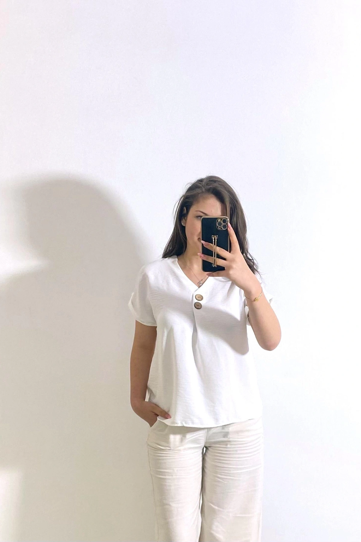 Cepli Ayrobin Kumaş Gömlek Beyaz