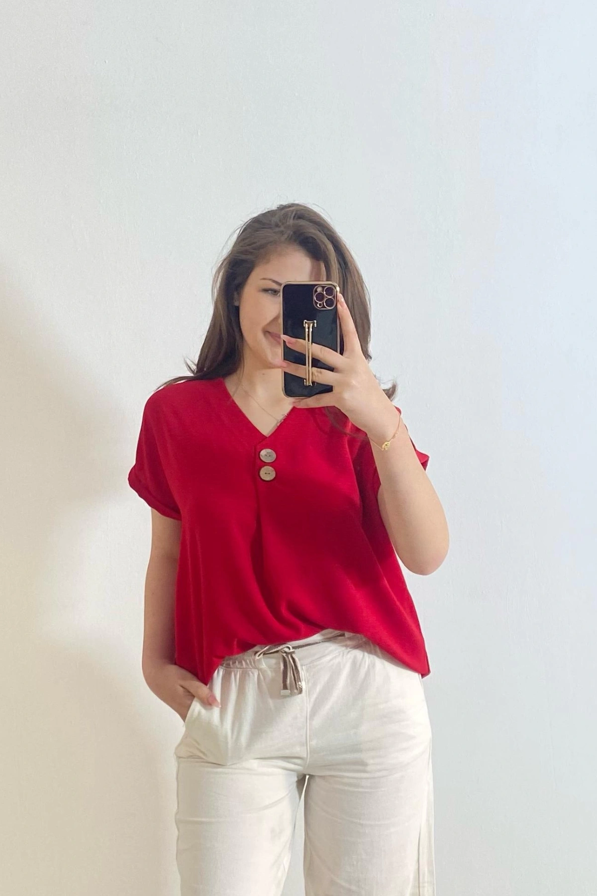 Cepli Ayrobin Kumaş Gömlek Kırmızı