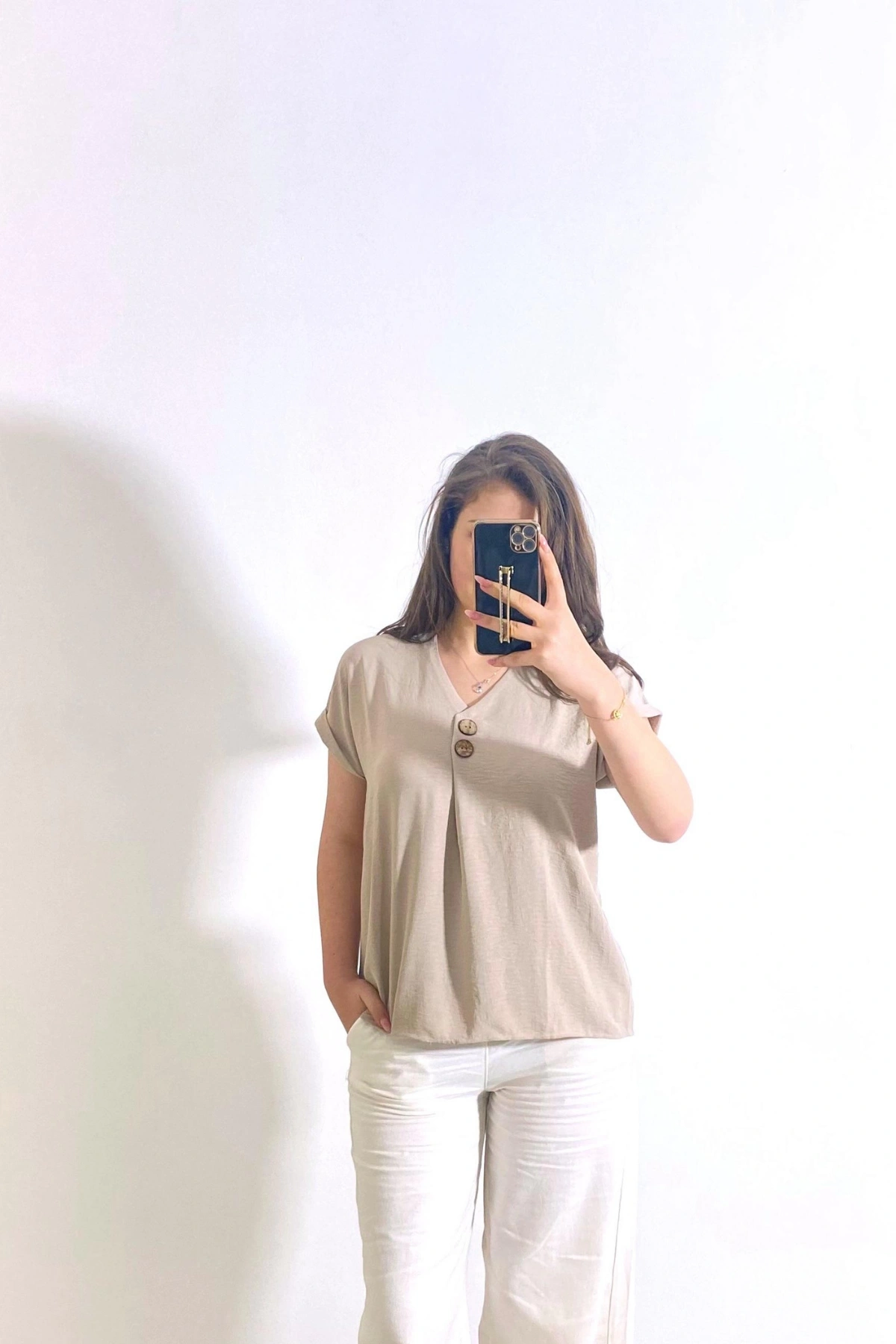 Cepli Ayrobin Kumaş Gömlek Krem