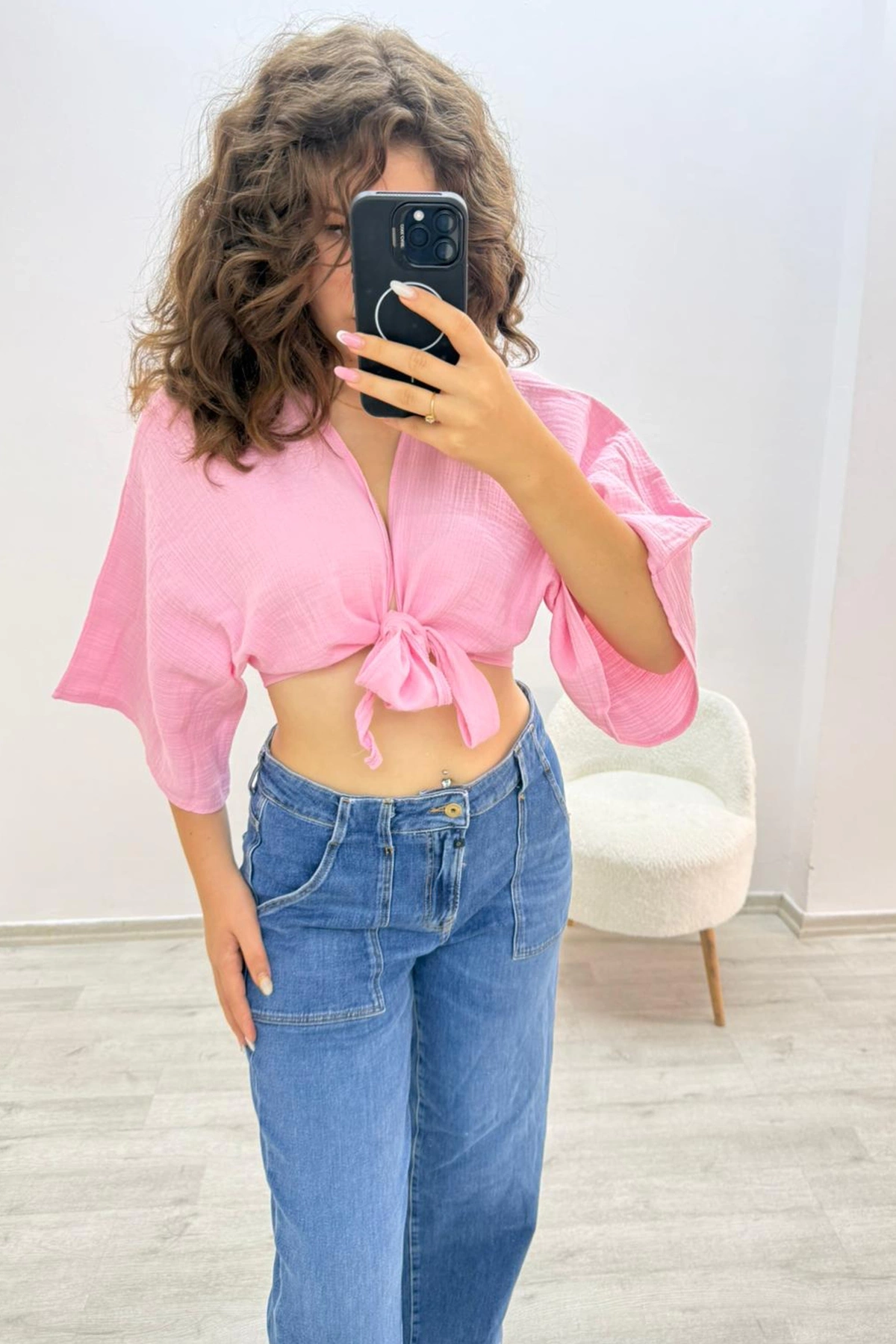 Cepli Rahat Kesim Mavi Jean Pantolon