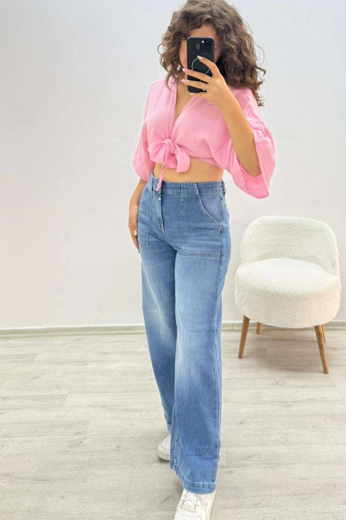 Cepli Rahat Kesim Mavi Jean Pantolon