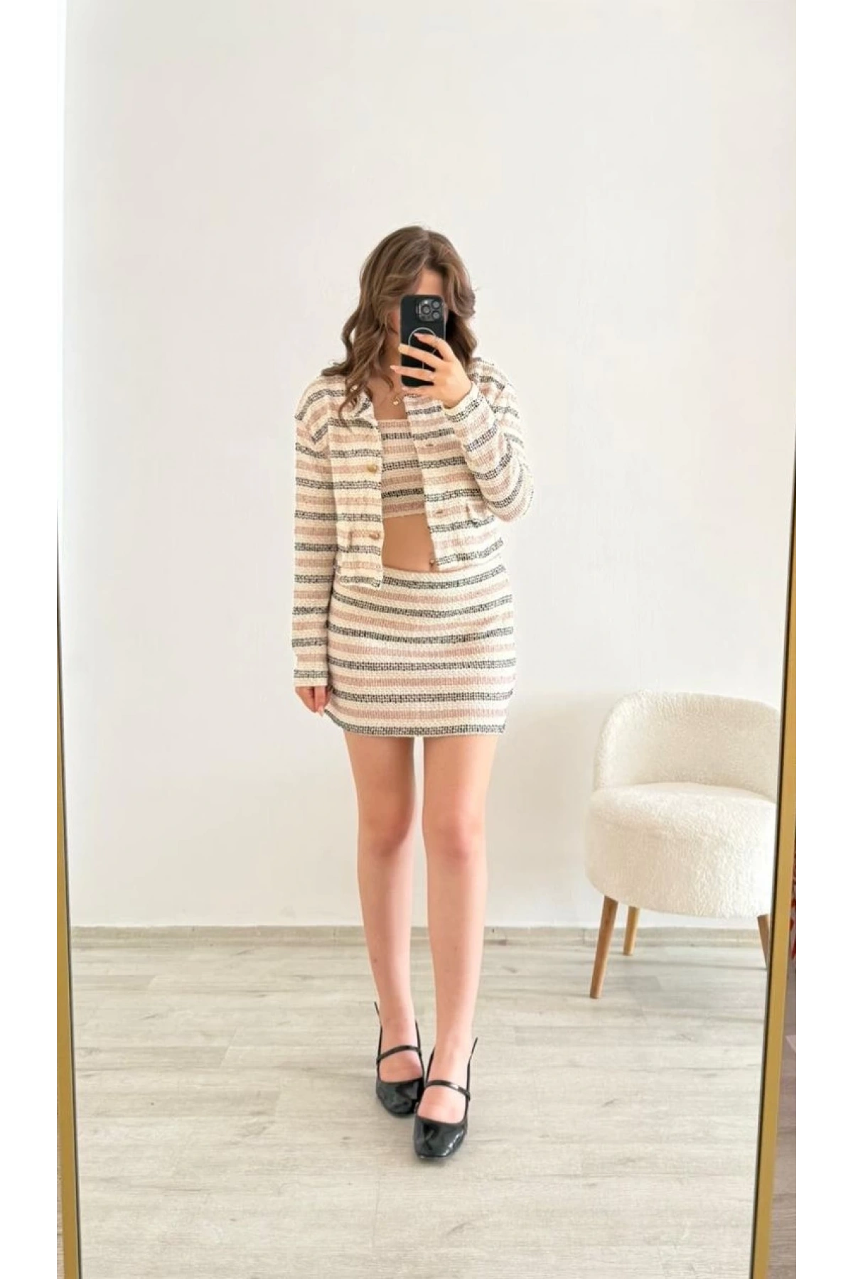 Crop Top & Mini Etek 3 Takım Çizgili