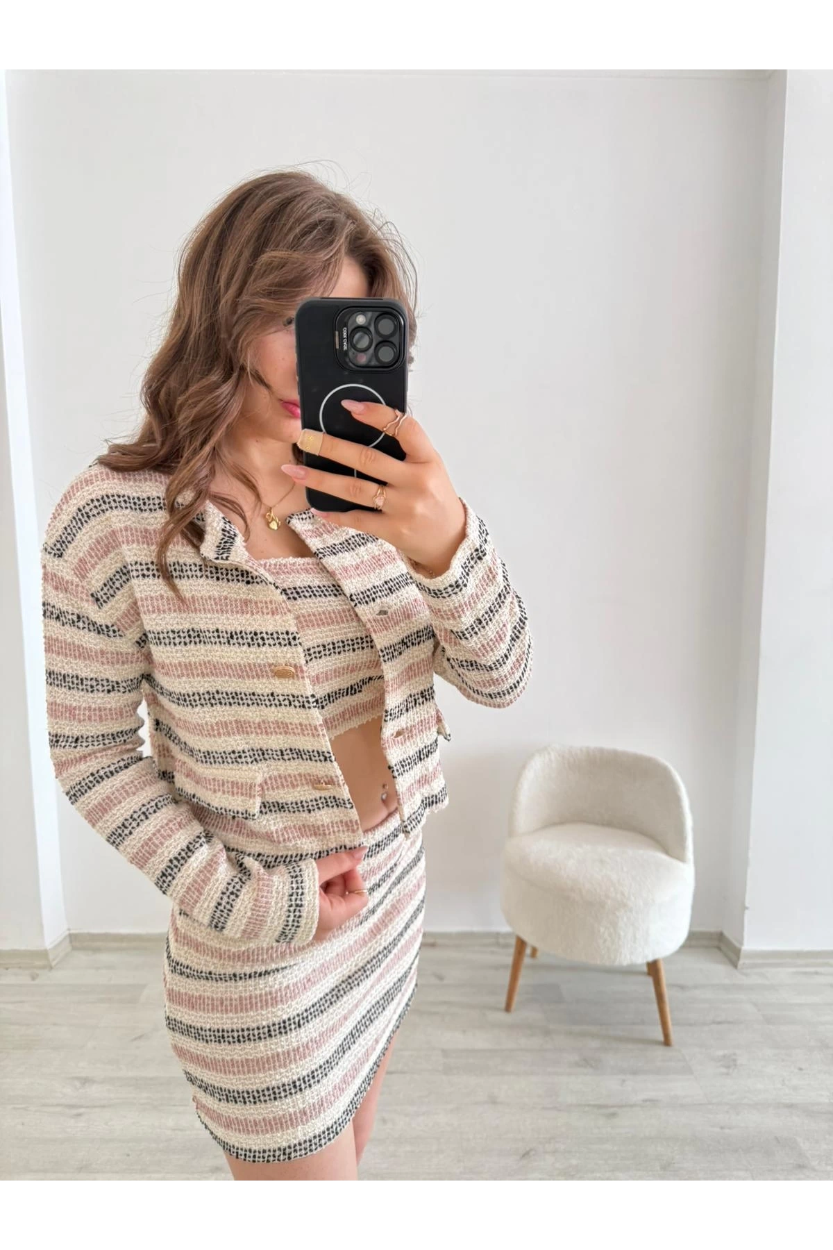 Crop Top & Mini Etek 3 Takım Çizgili