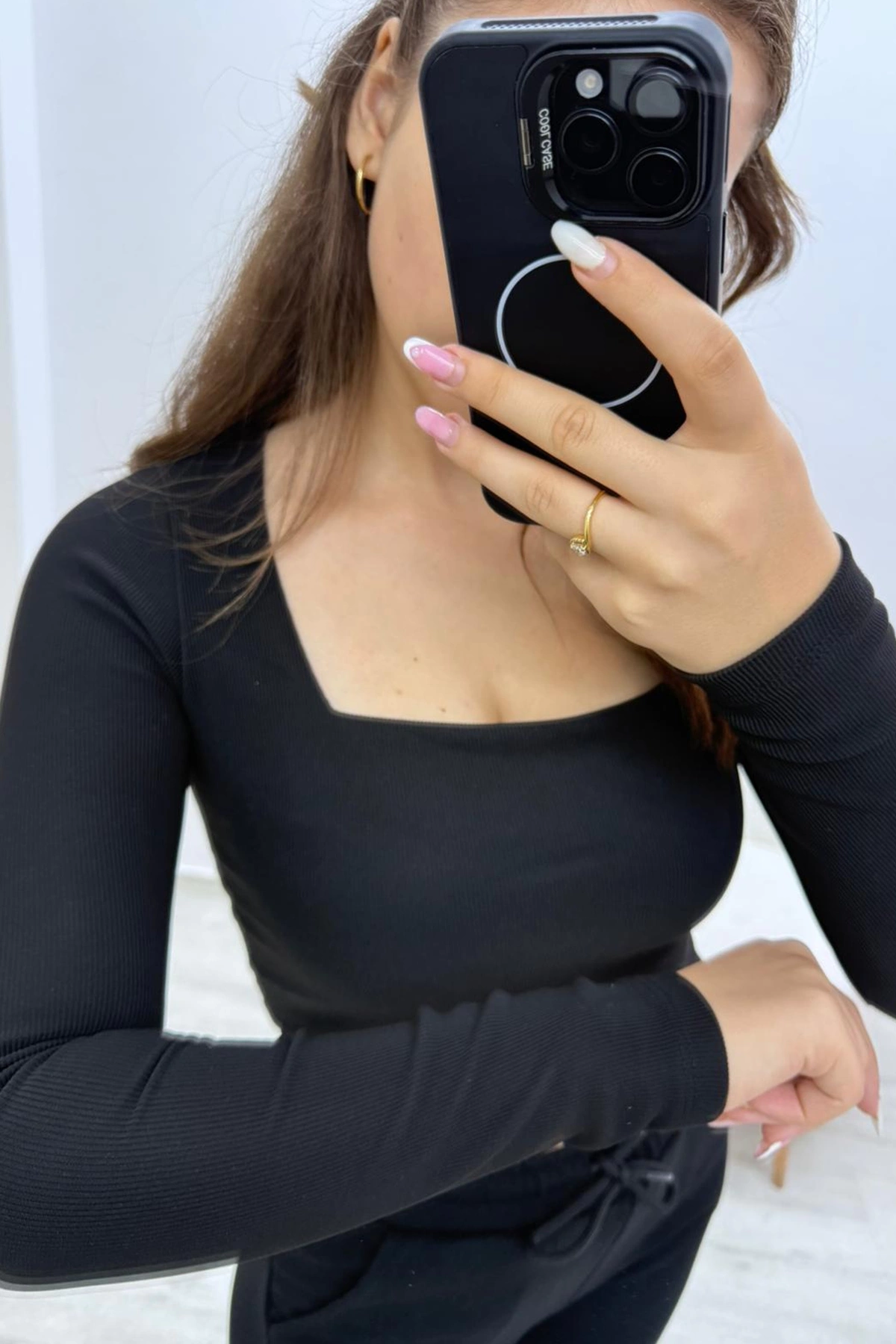 Fitilli Üst Kare Yaka Siyah Body