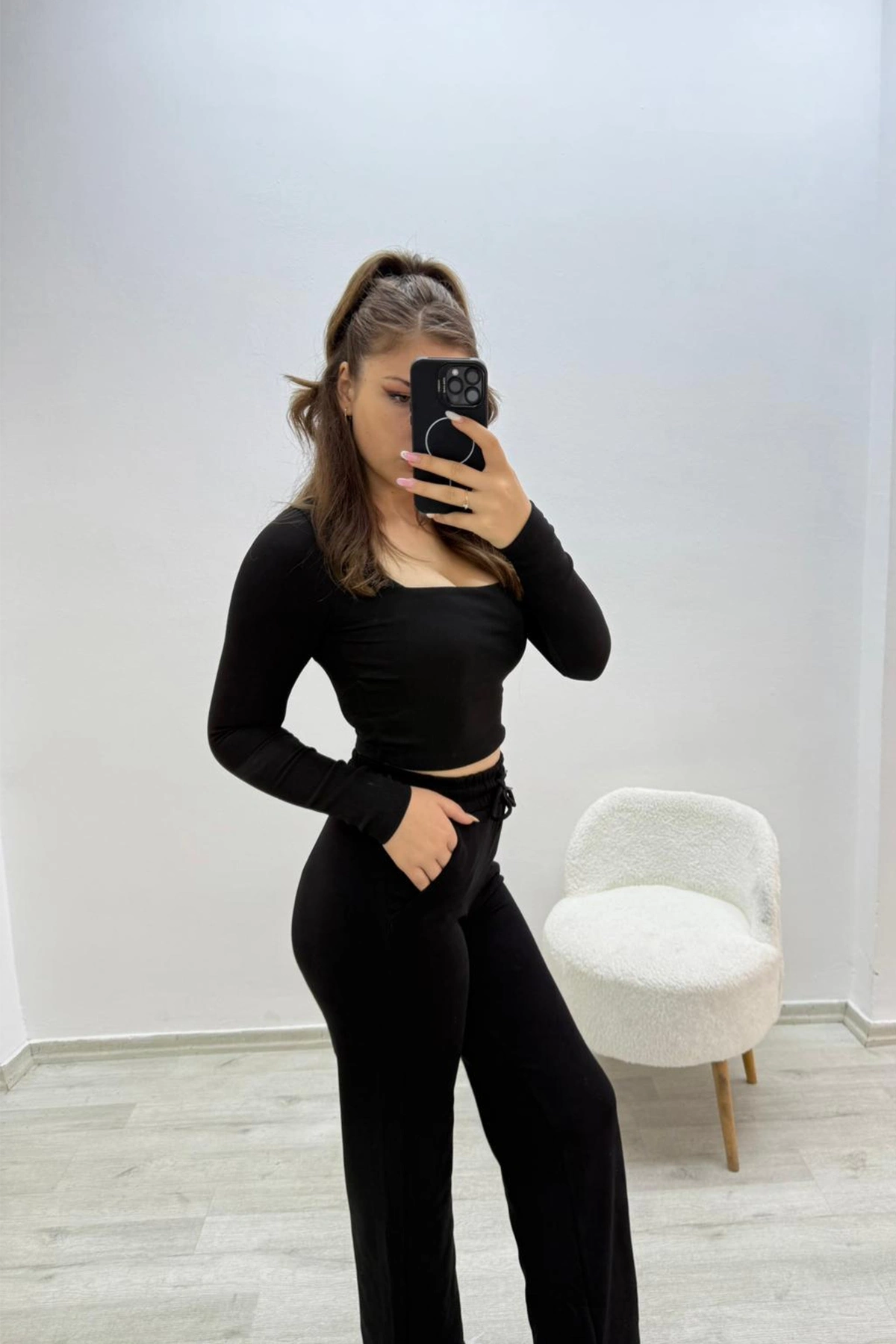 Fitilli Üst Kare Yaka Siyah Body