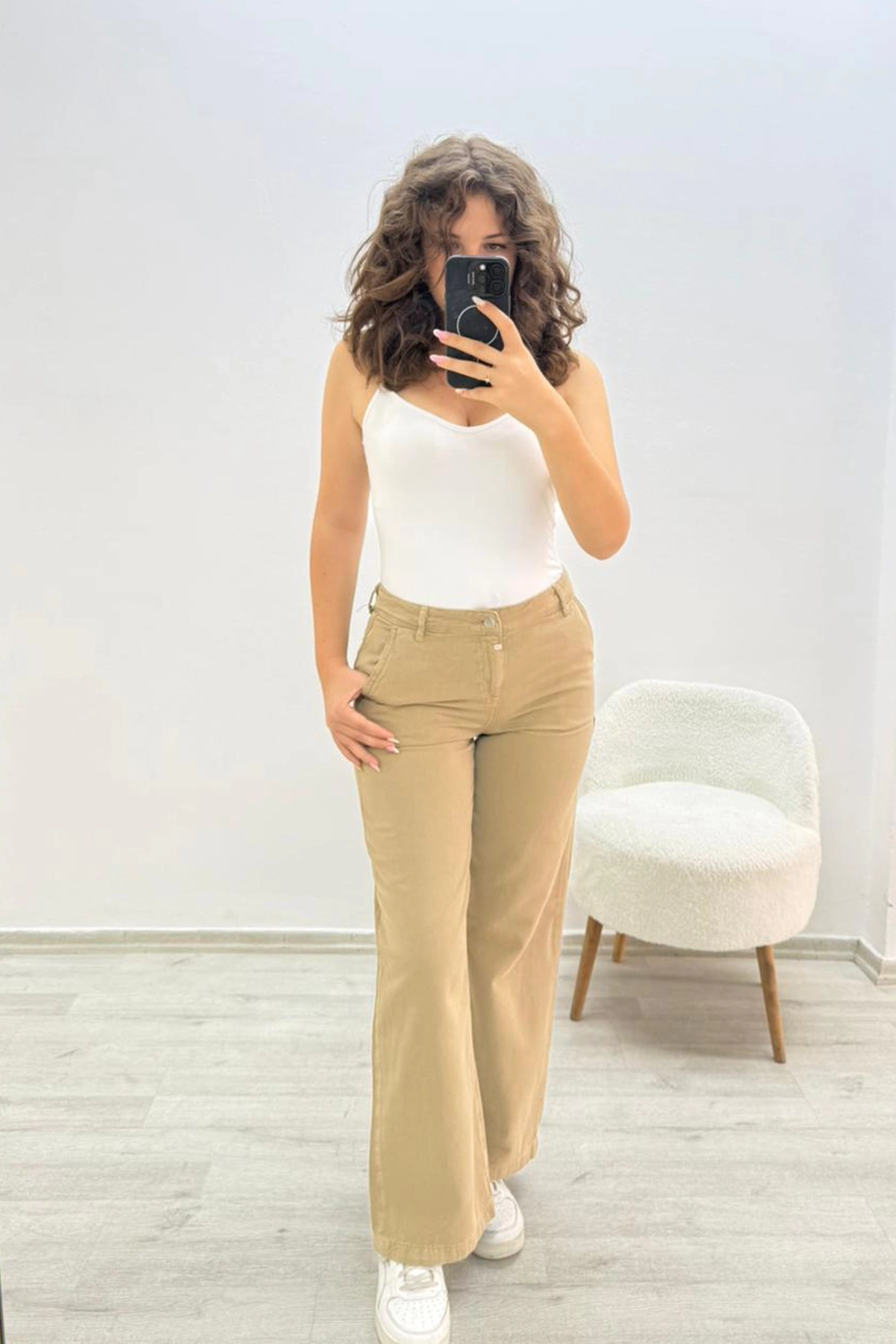 Geniş Paça Bej Pantolon
