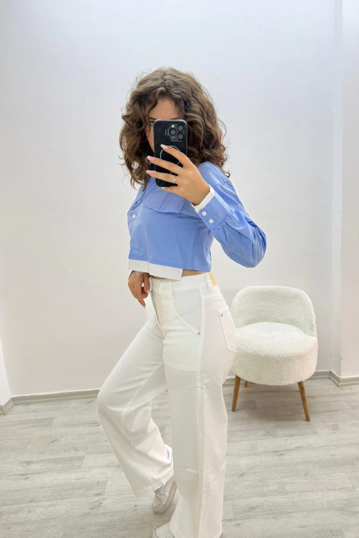 Geniş Paça Beyaz Jean Pantolon