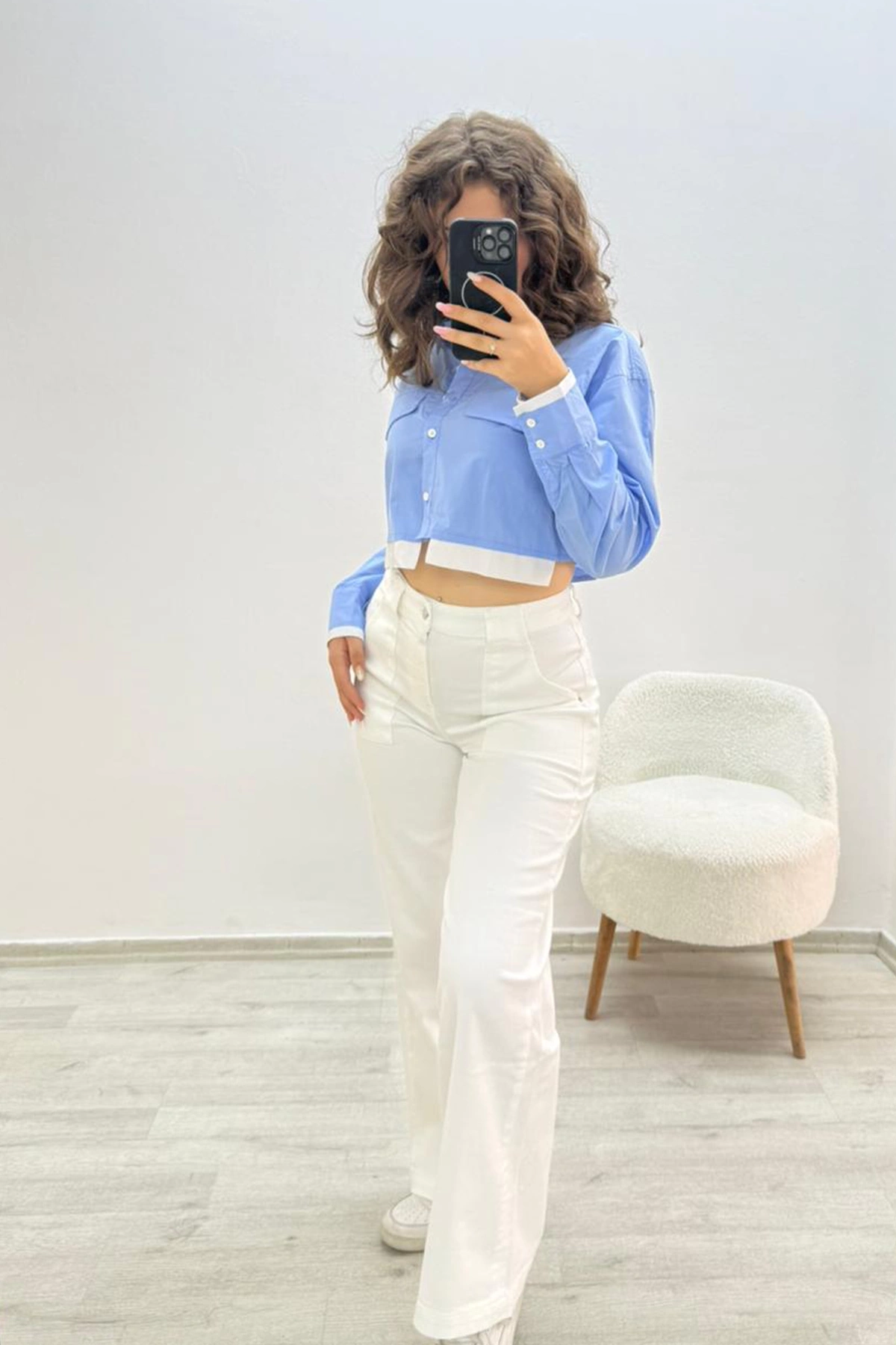 Geniş Paça Beyaz Jean Pantolon